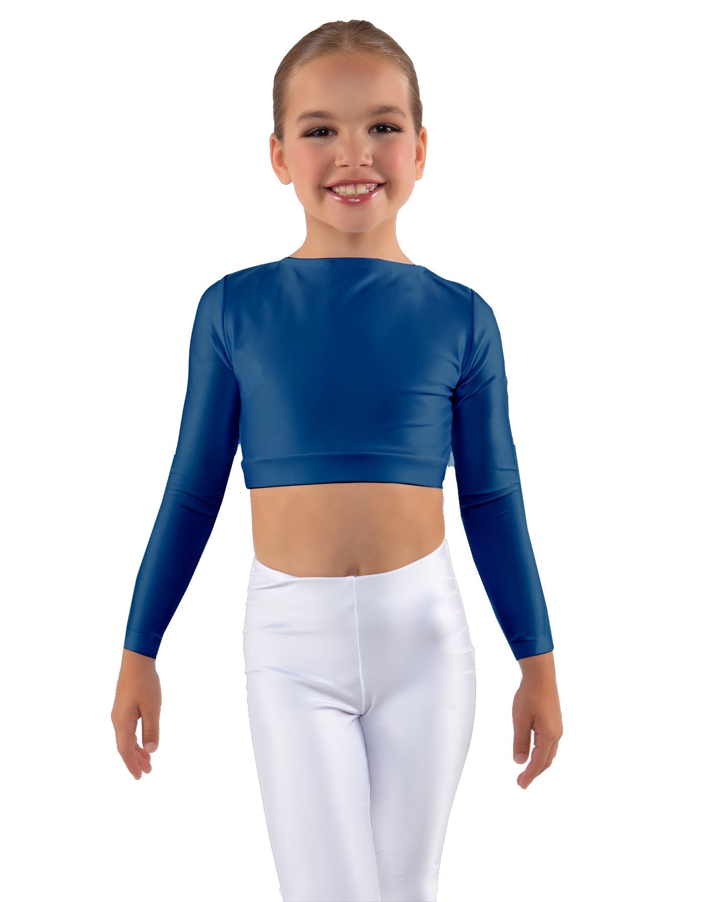 Solid Lycra LS Crew Neck Crop Top