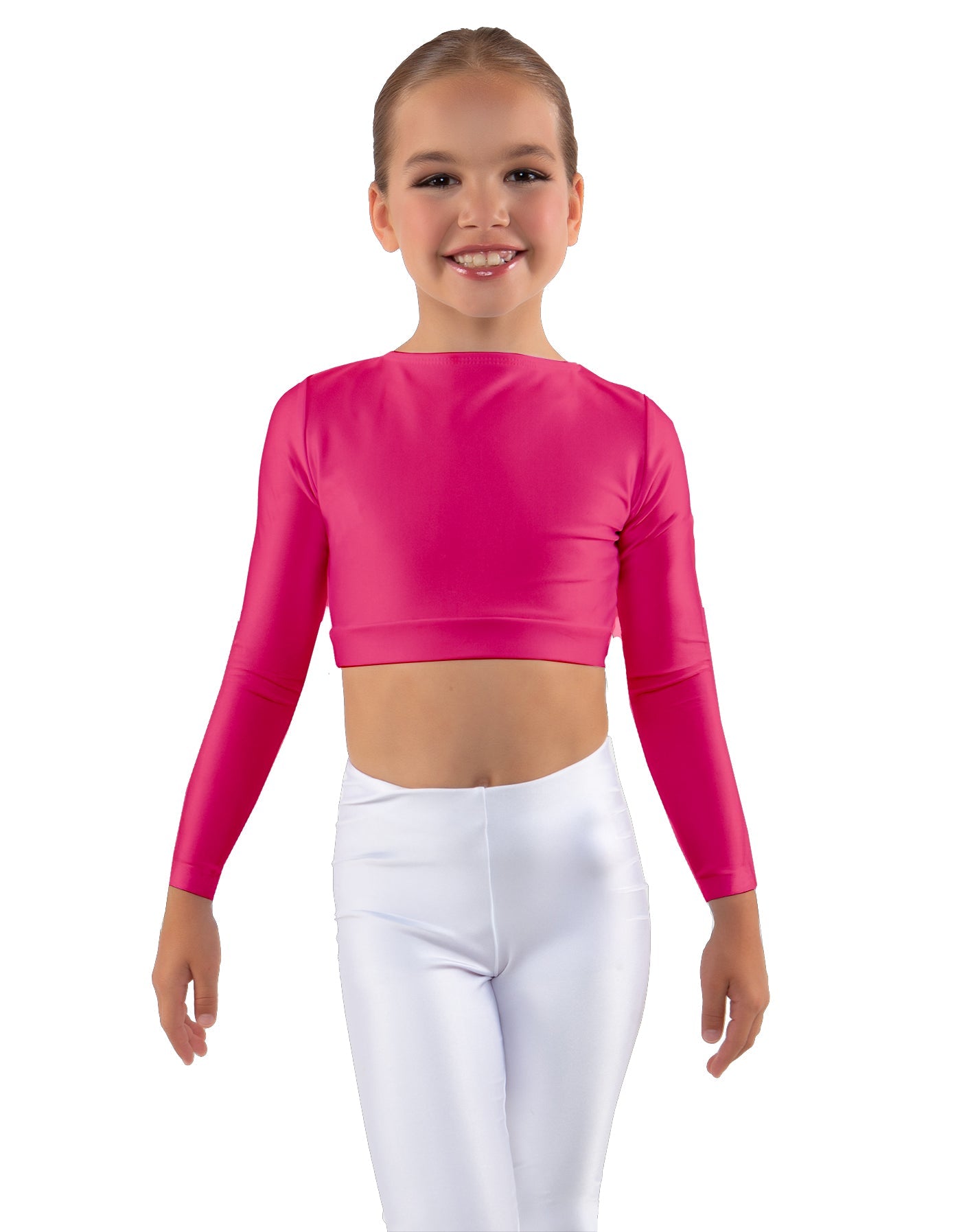 Solid Lycra LS Crew Neck Crop Top