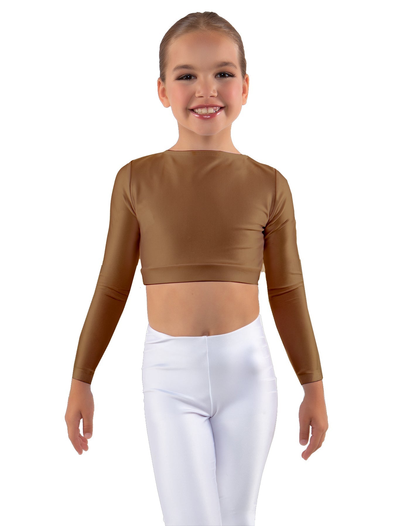Solid Lycra LS Crew Neck Crop Top