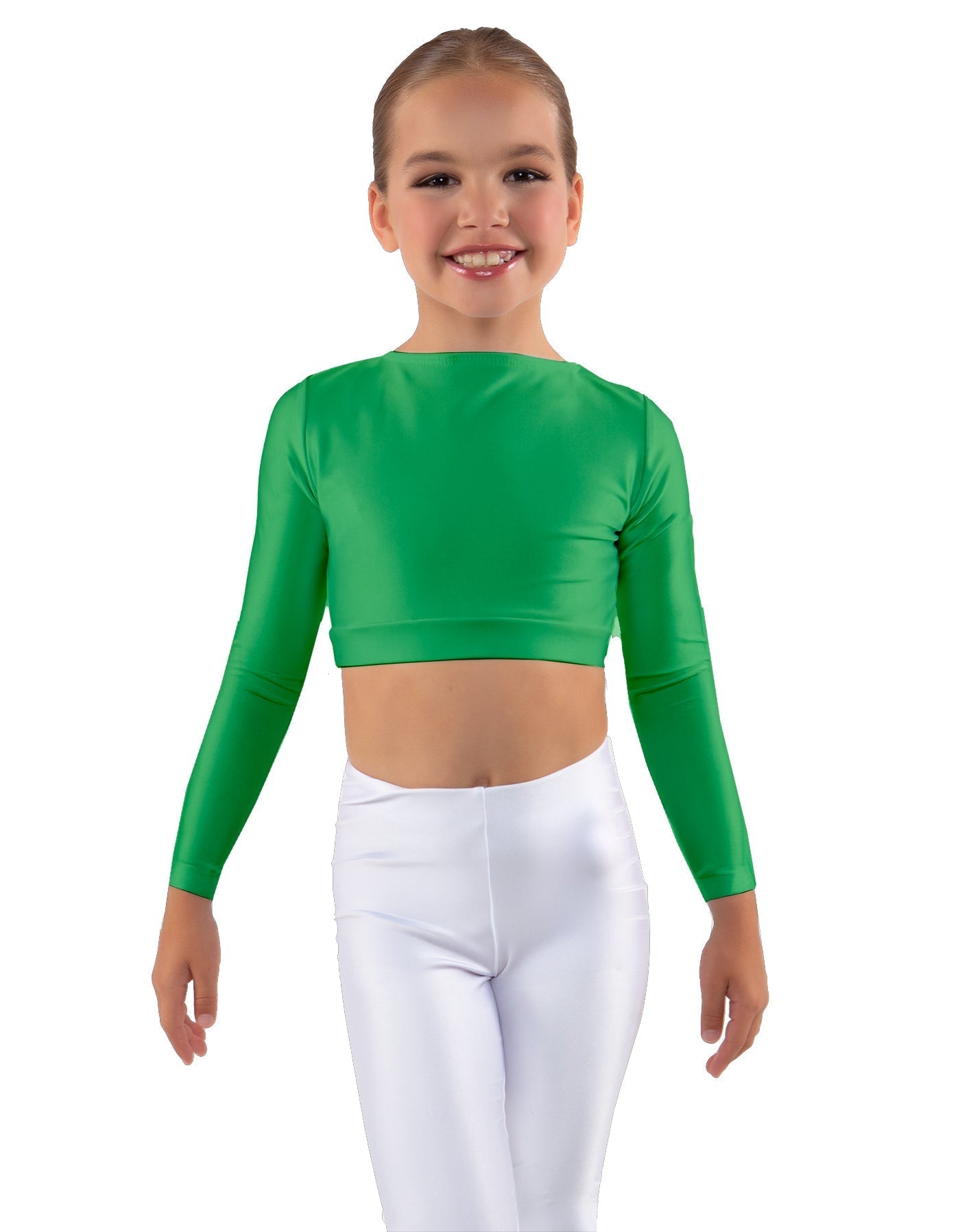 Solid Lycra LS Crew Neck Crop Top