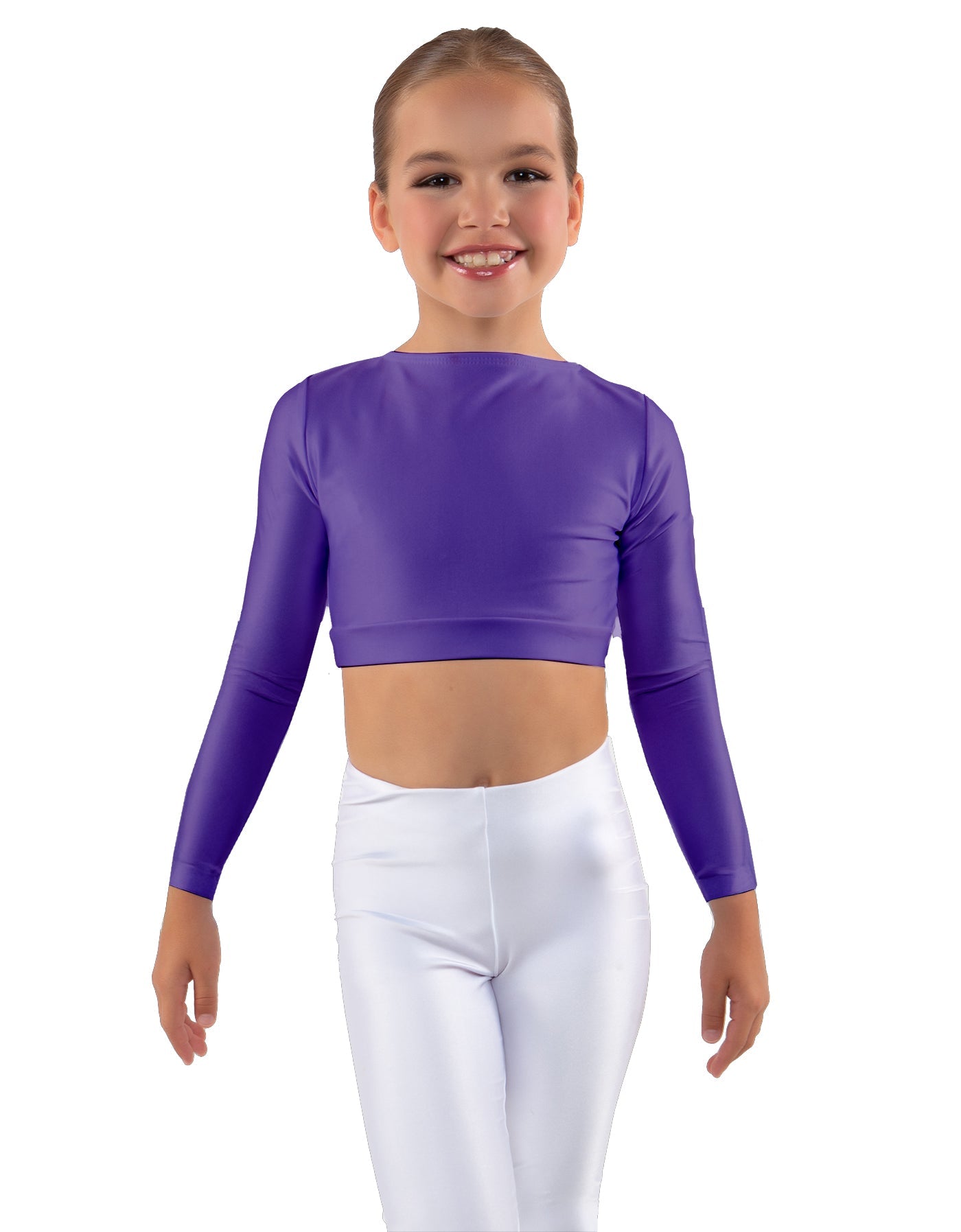 Solid Lycra LS Crew Neck Crop Top
