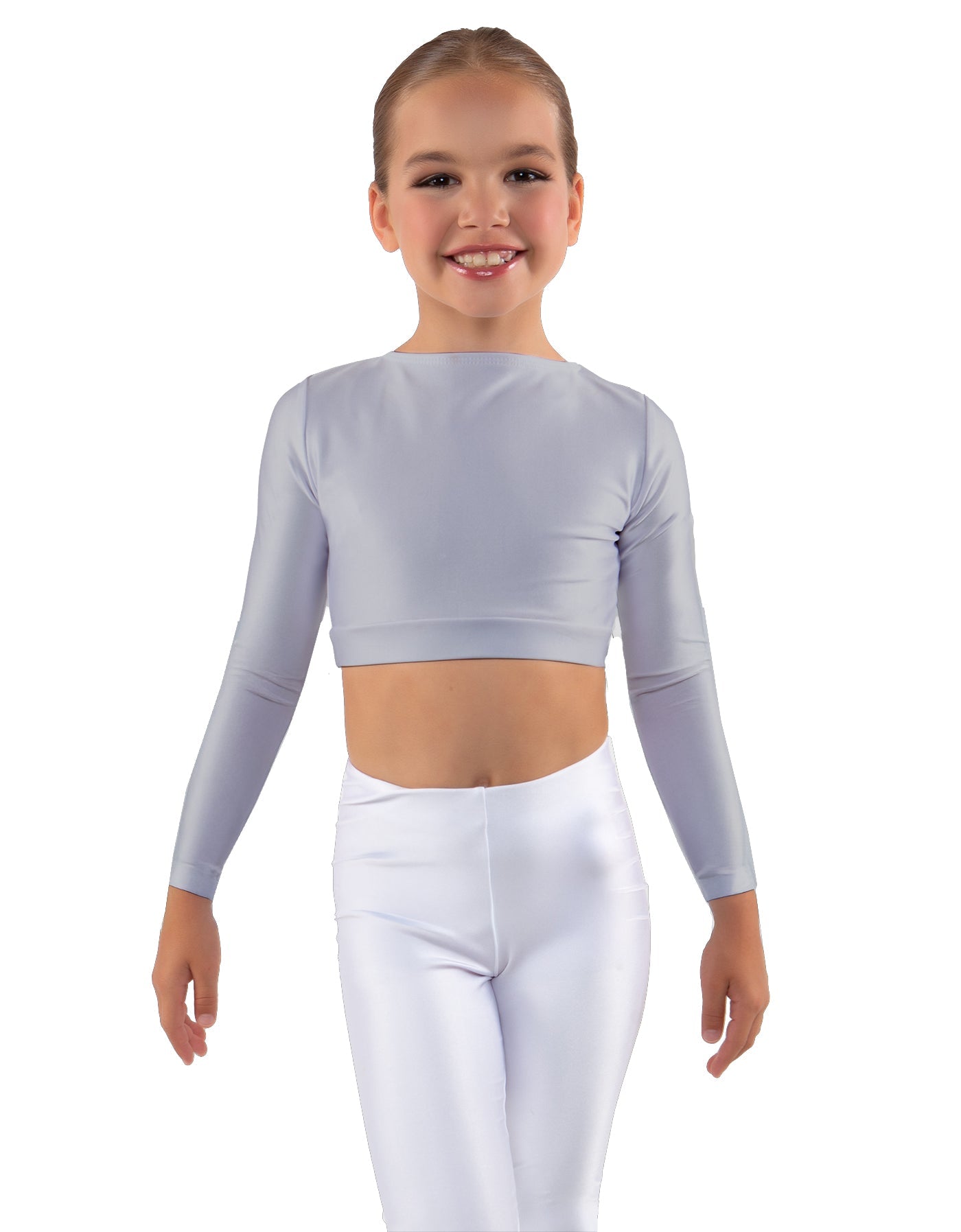 Solid Lycra LS Crew Neck Crop Top