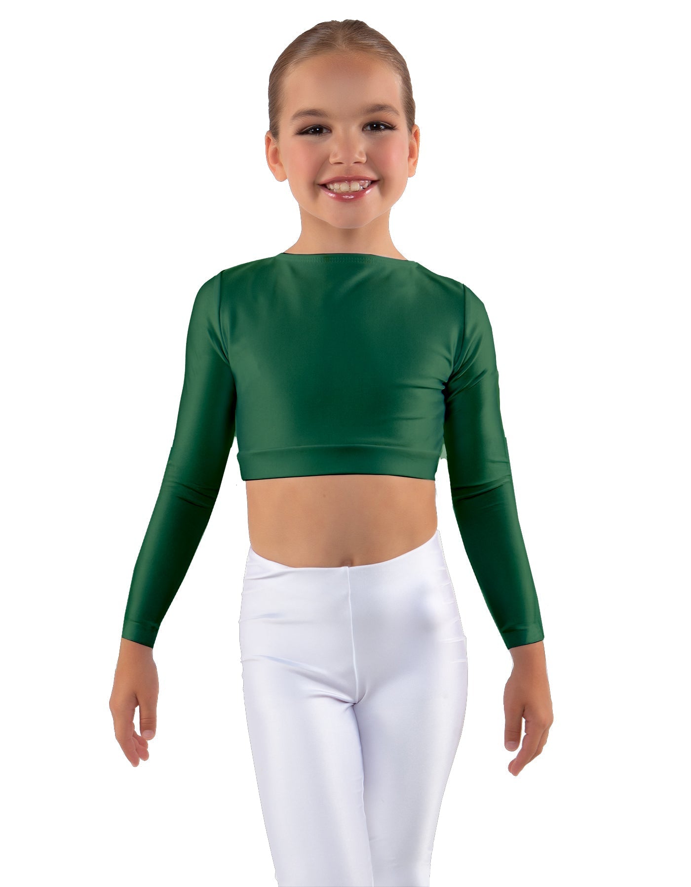 Solid Lycra LS Crew Neck Crop Top