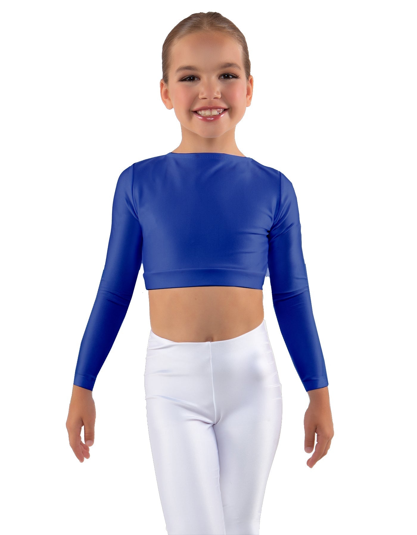 Solid Lycra LS Crew Neck Crop Top