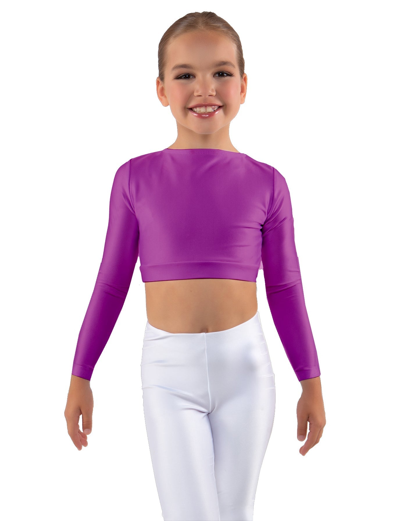 Solid Lycra LS Crew Neck Crop Top