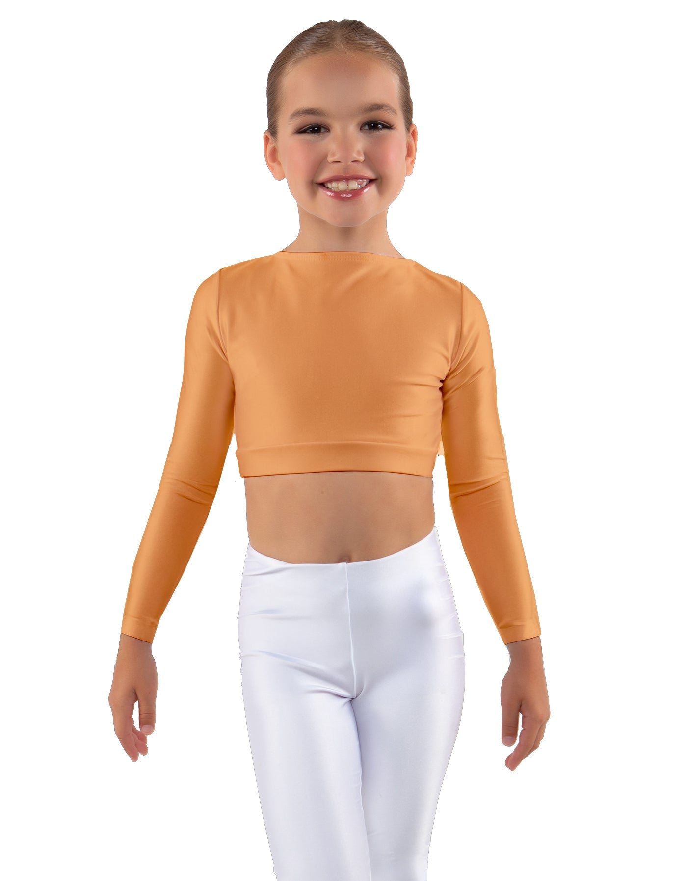 Solid Lycra LS Crew Neck Crop Top