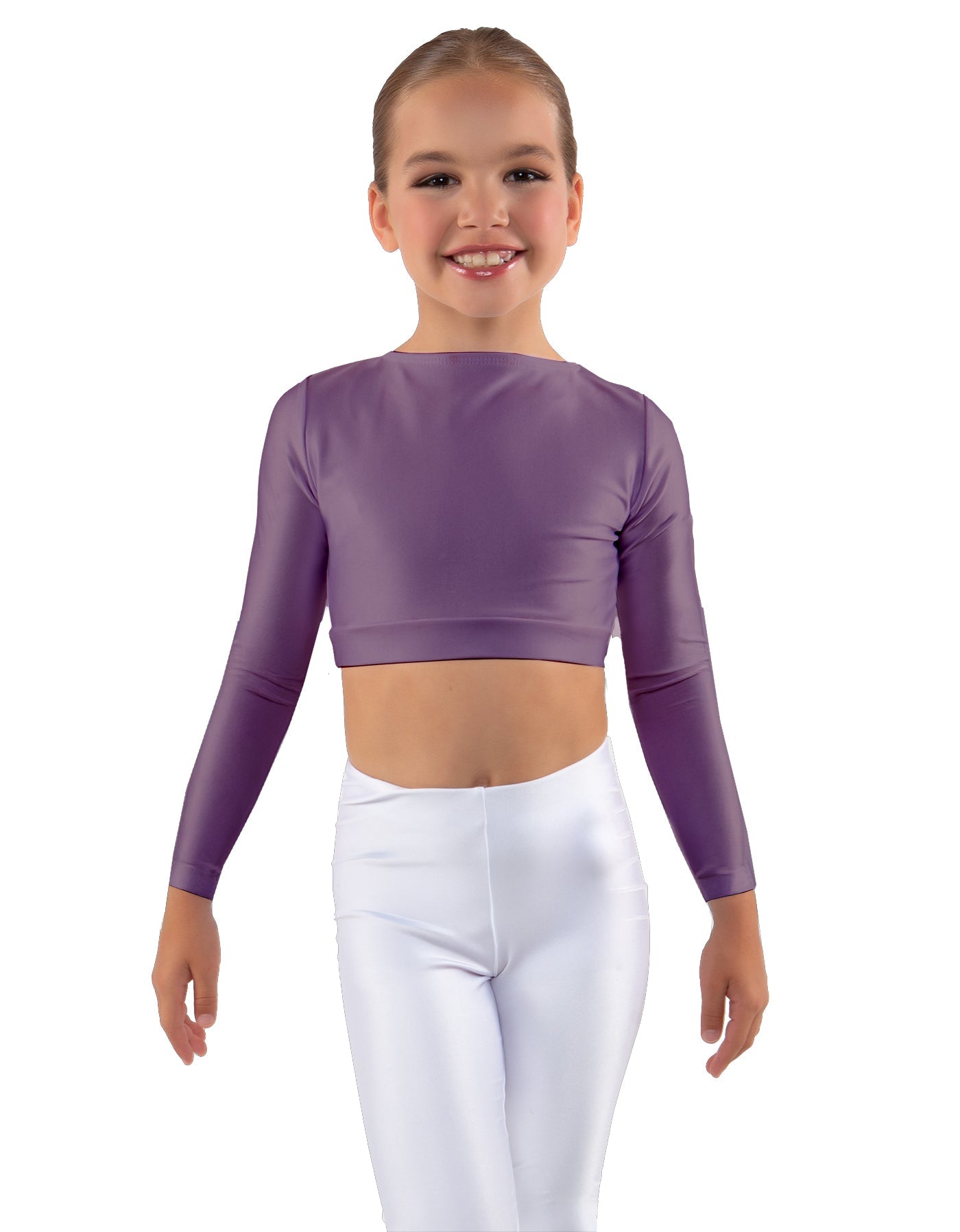 Solid Lycra LS Crew Neck Crop Top