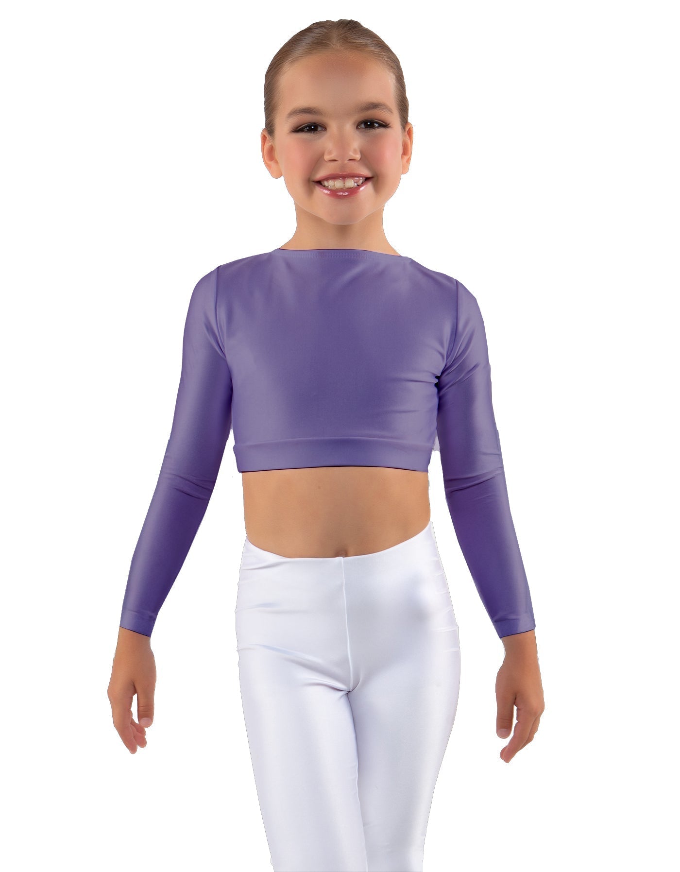 Solid Lycra LS Crew Neck Crop Top