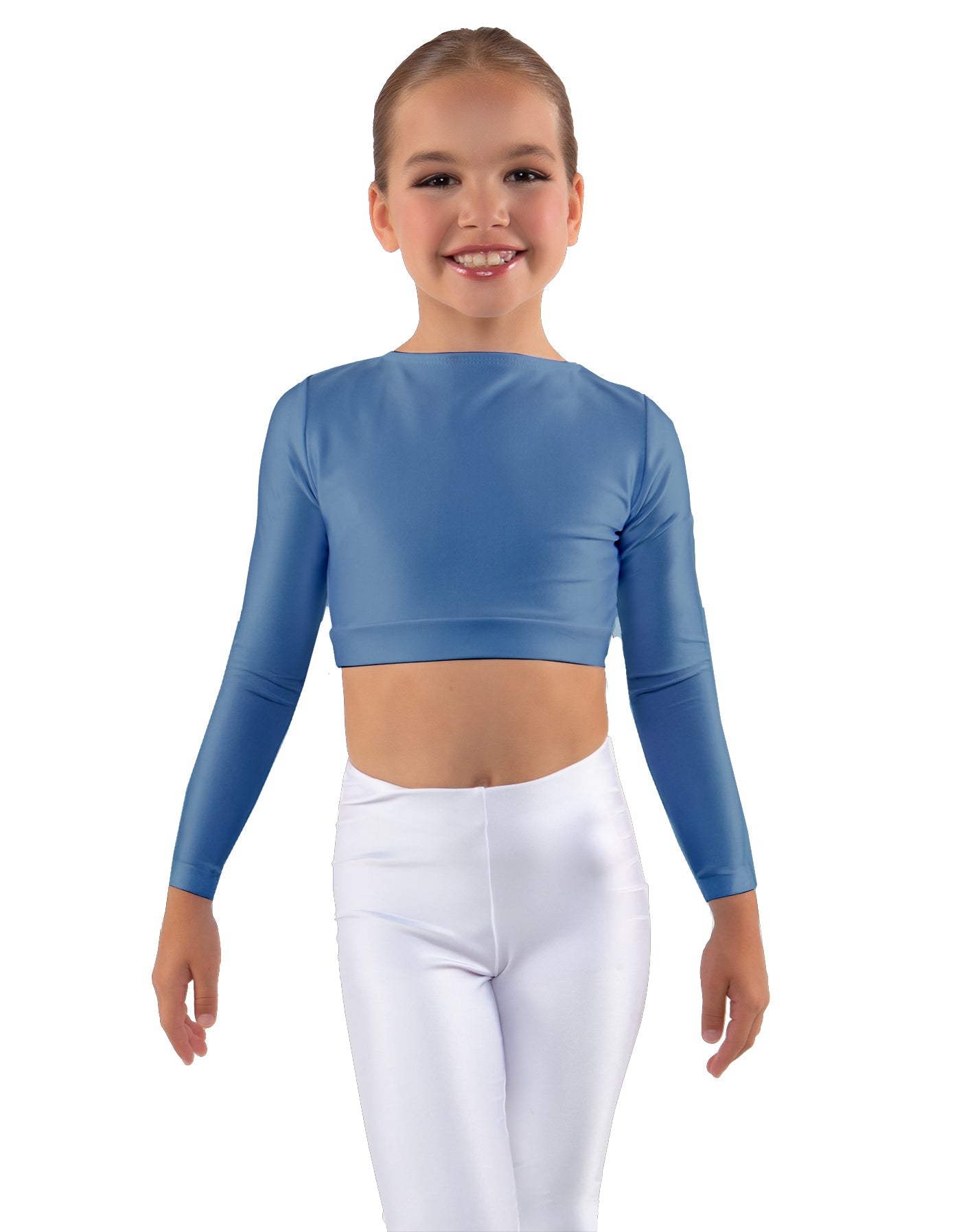 Solid Lycra LS Crew Neck Crop Top