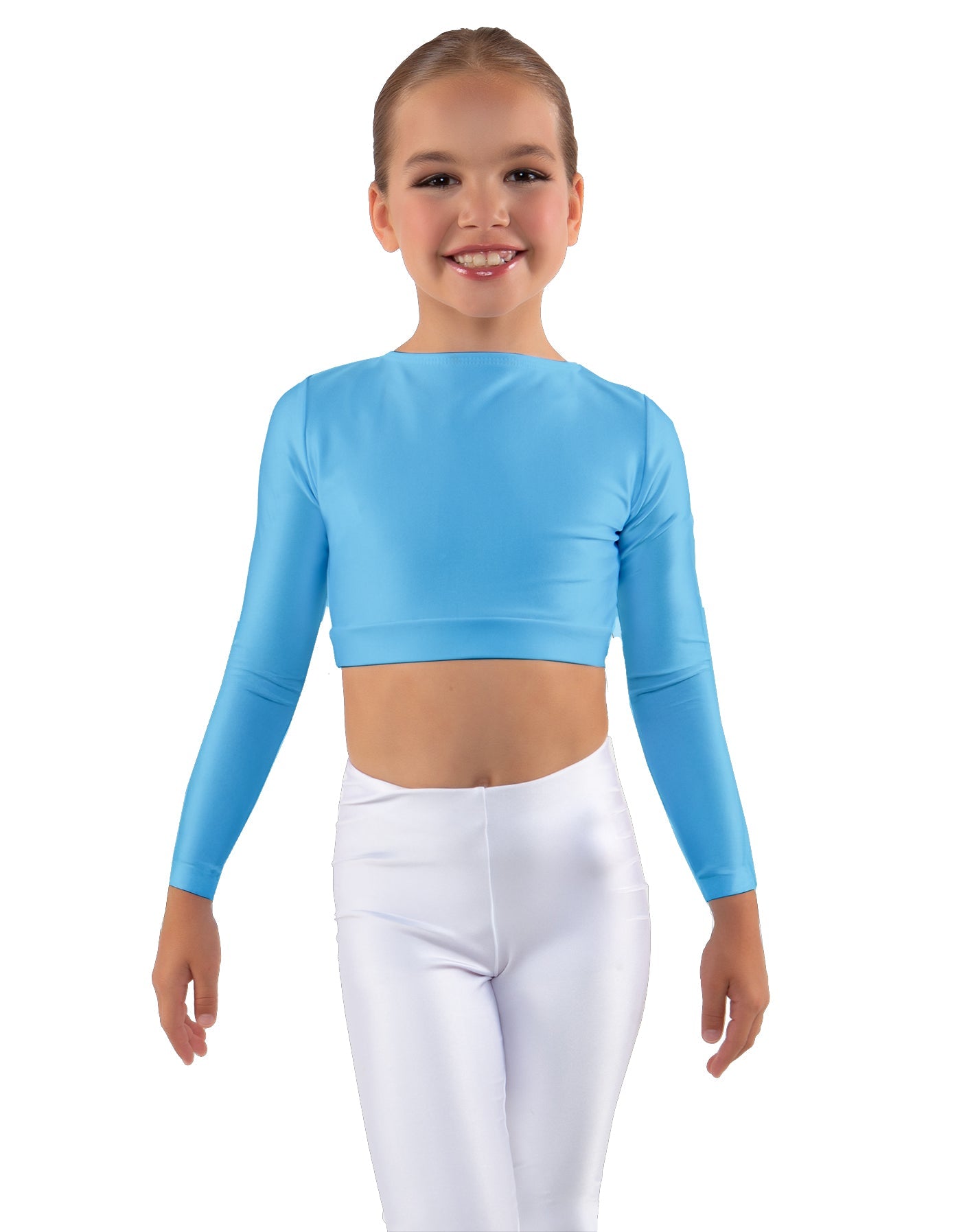 Solid Lycra LS Crew Neck Crop Top