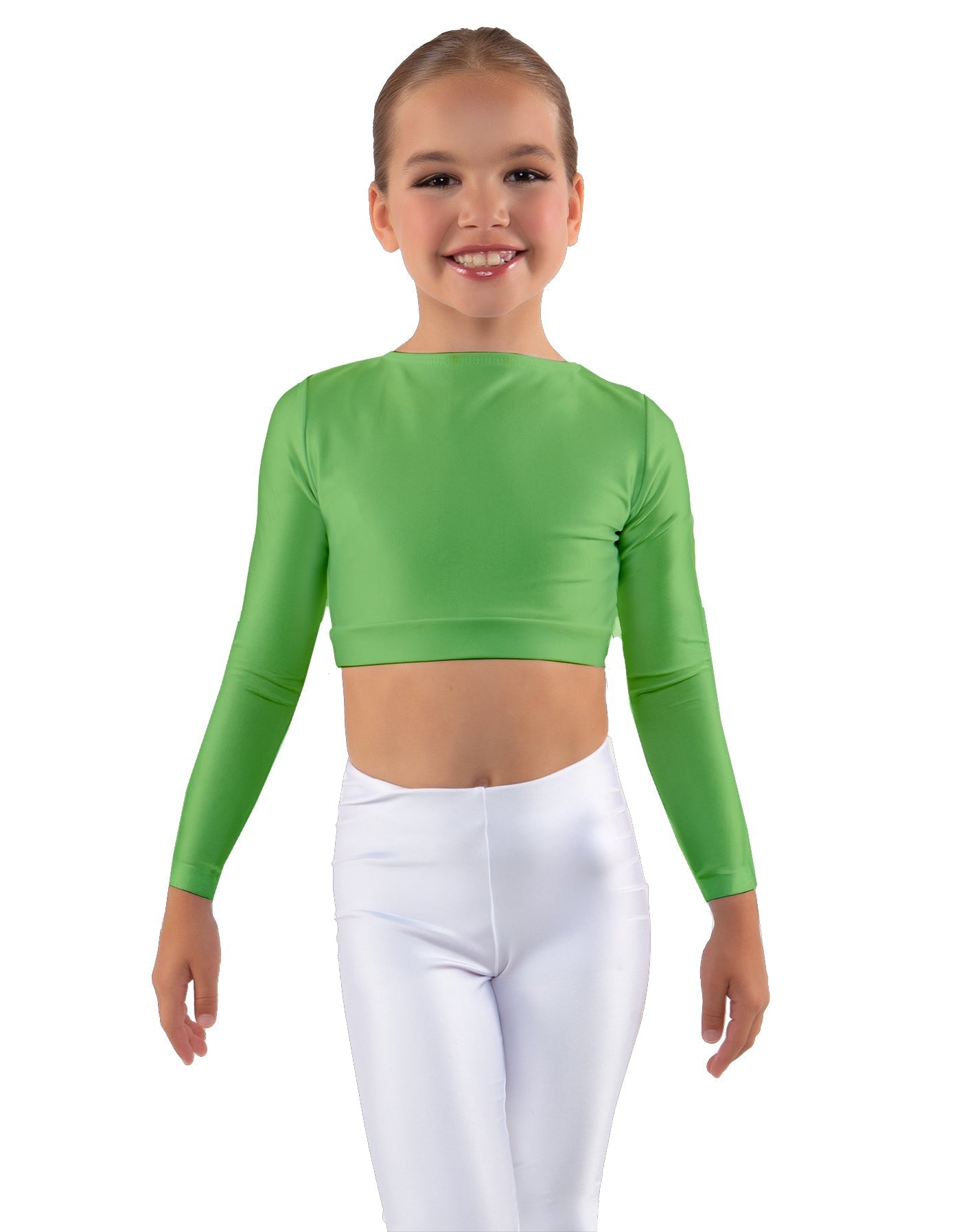 Solid Lycra LS Crew Neck Crop Top