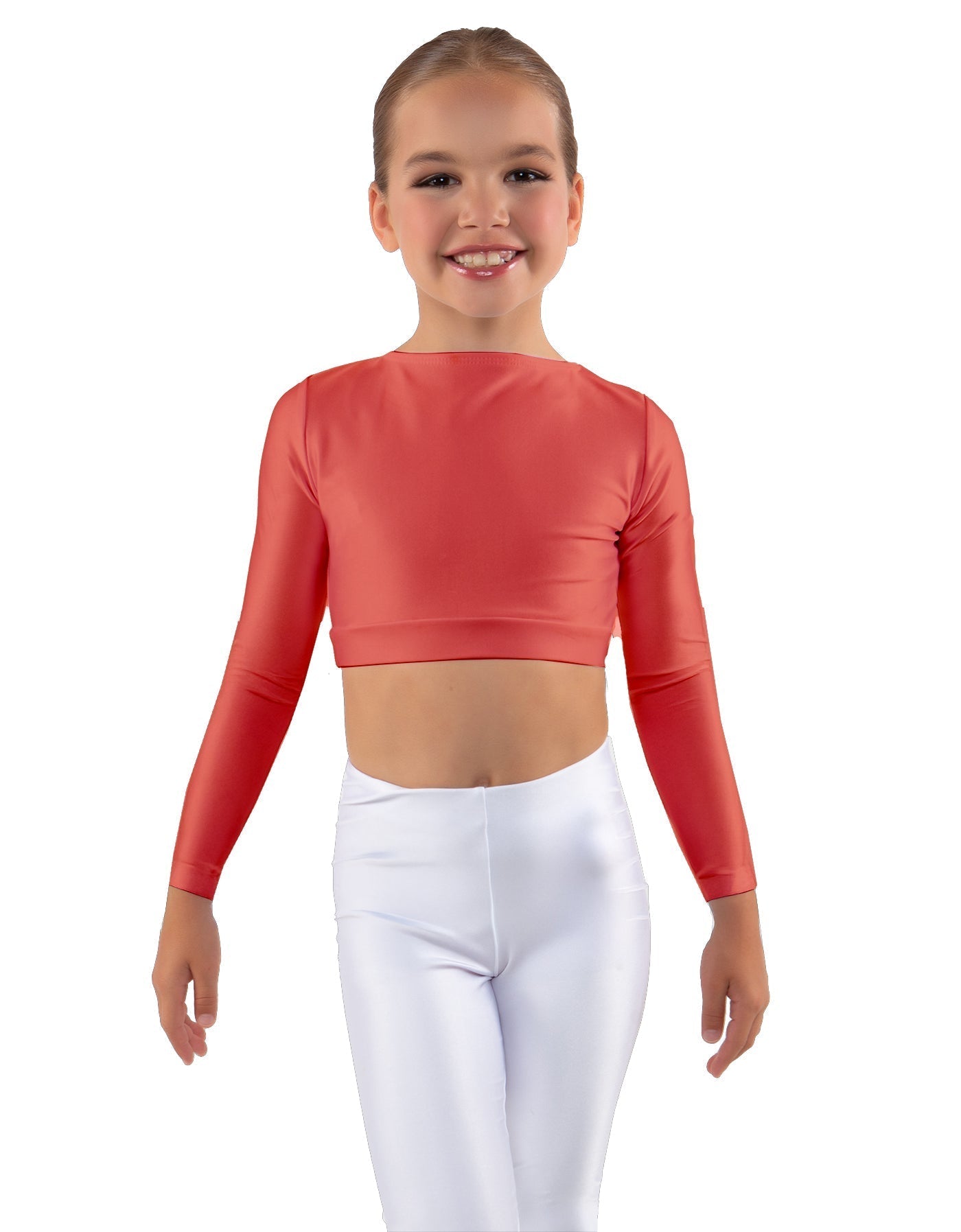Solid Lycra LS Crew Neck Crop Top