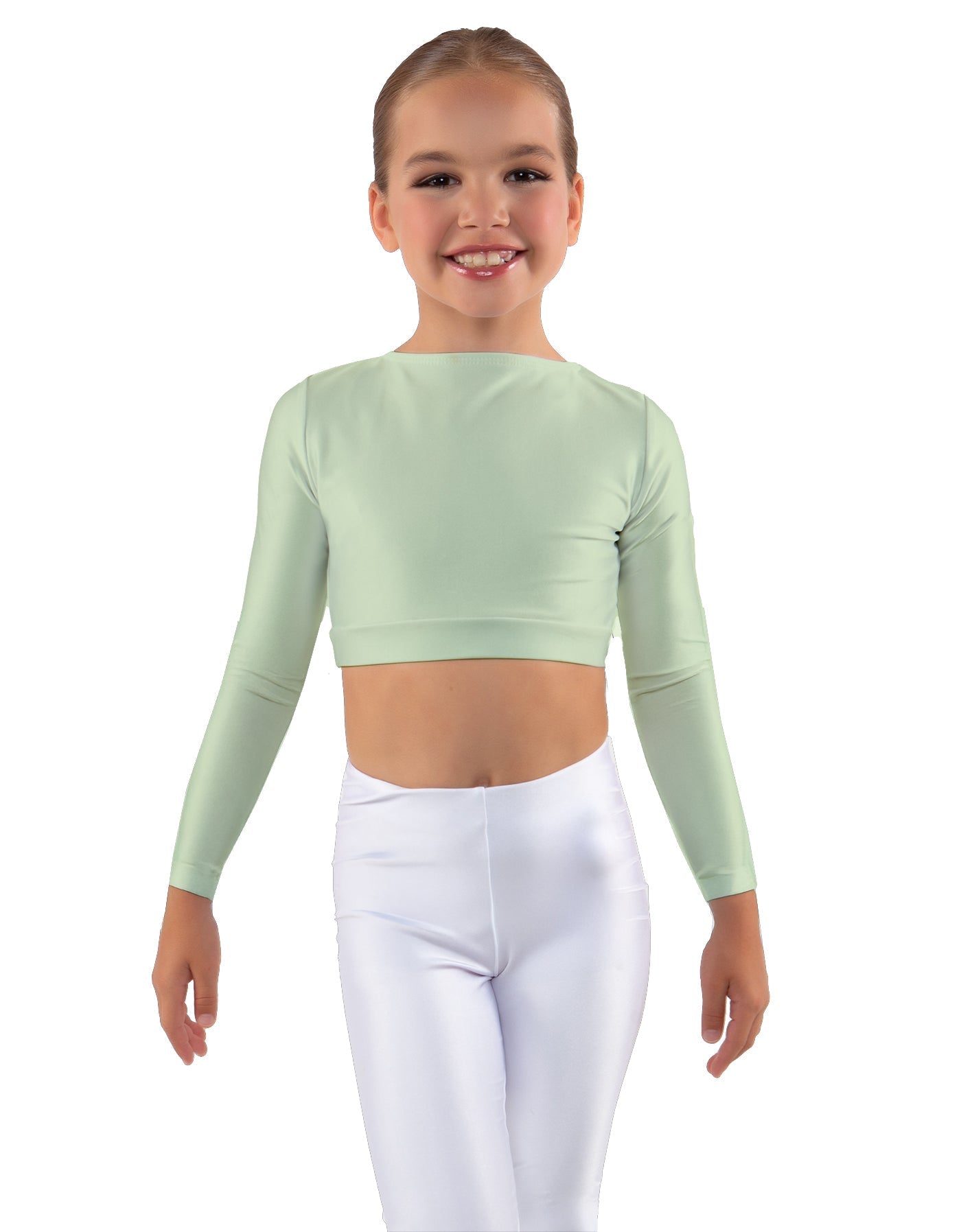 Solid Lycra LS Crew Neck Crop Top