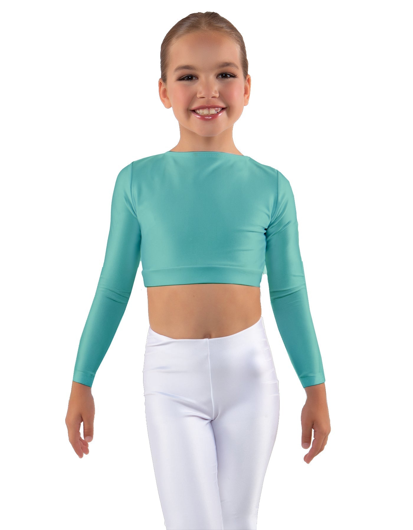 Solid Lycra LS Crew Neck Crop Top