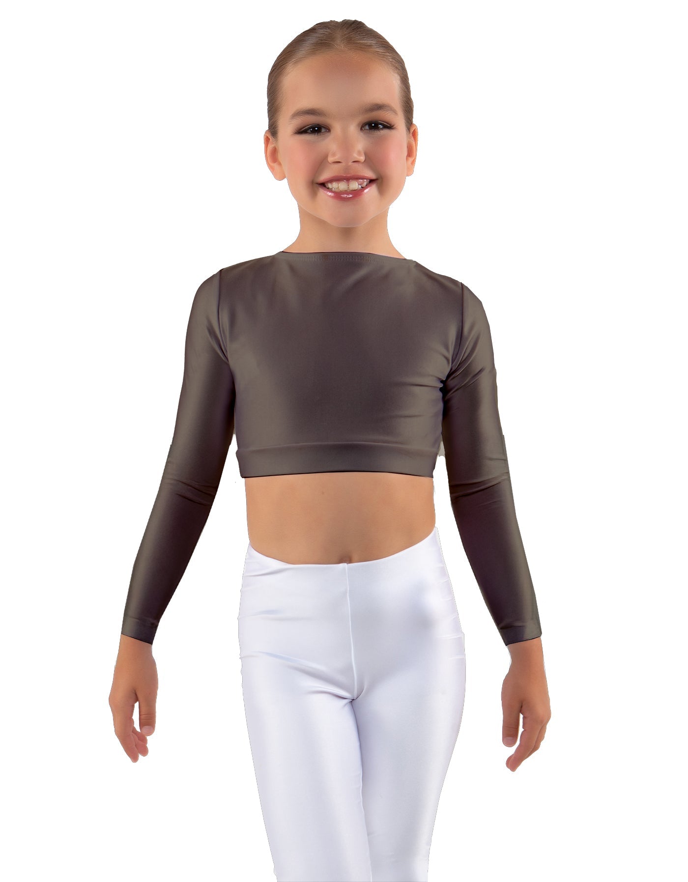 Solid Lycra LS Crew Neck Crop Top