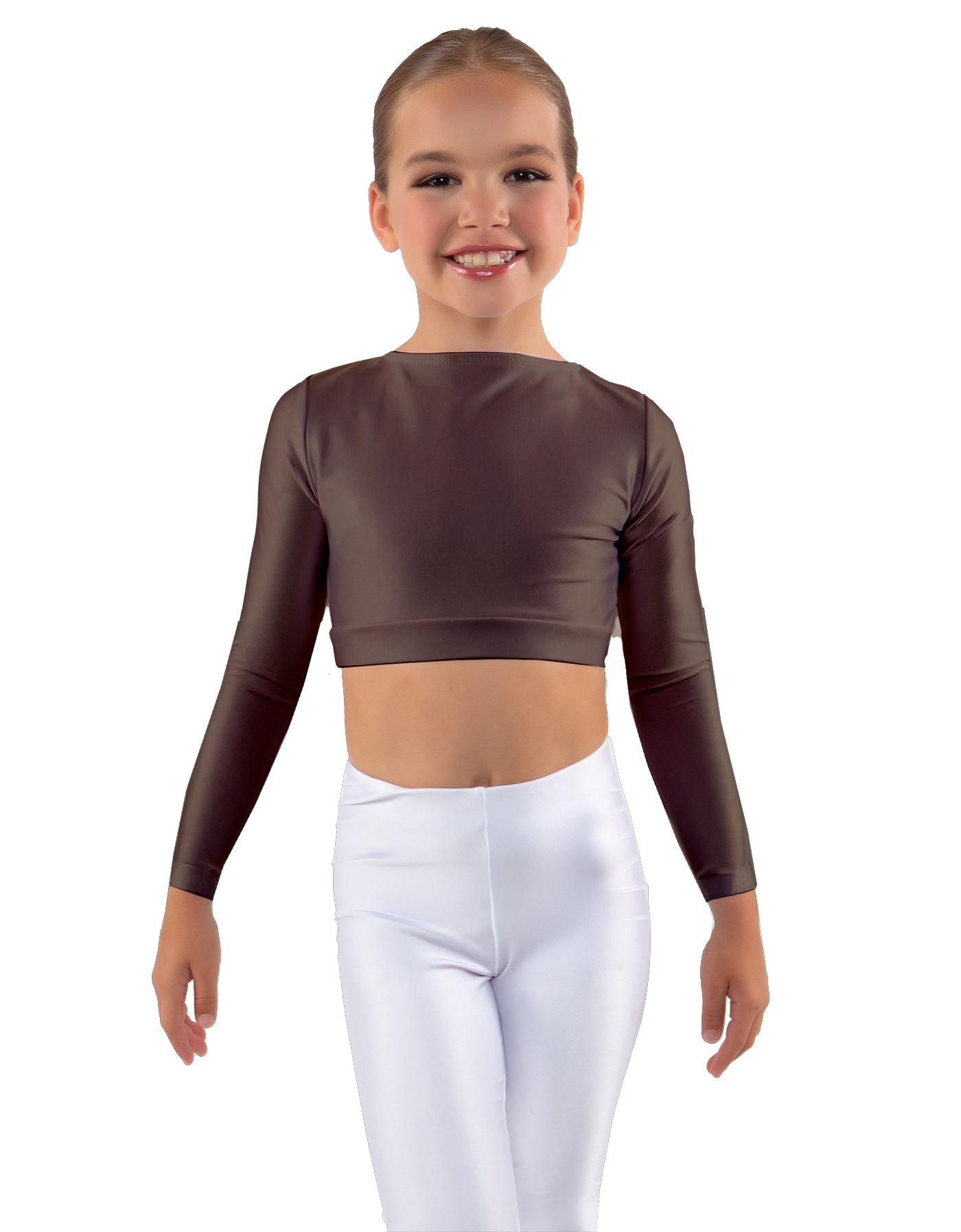 Solid Lycra LS Crew Neck Crop Top