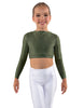 Solid Lycra LS Crew Neck Crop Top