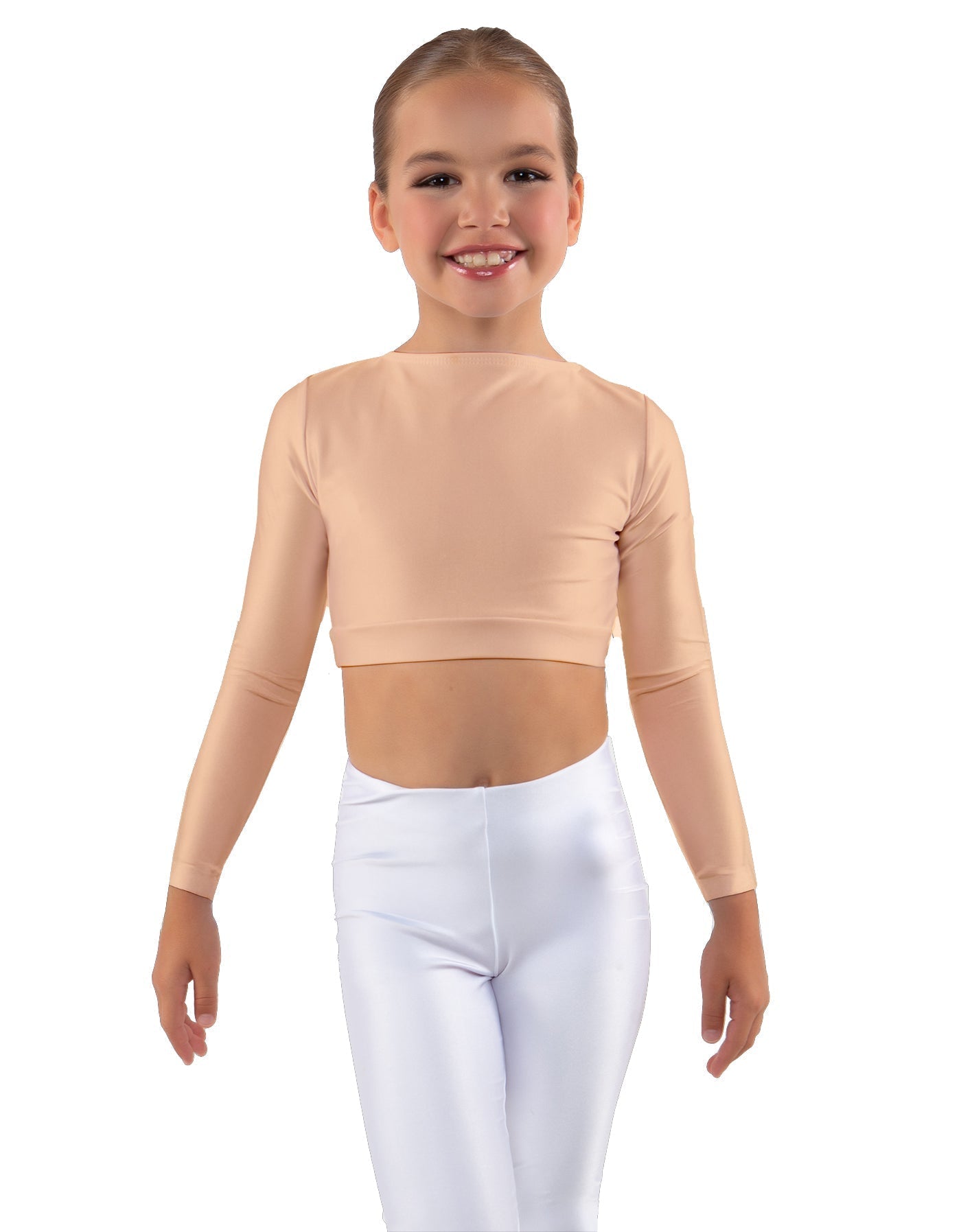 Solid Lycra LS Crew Neck Crop Top