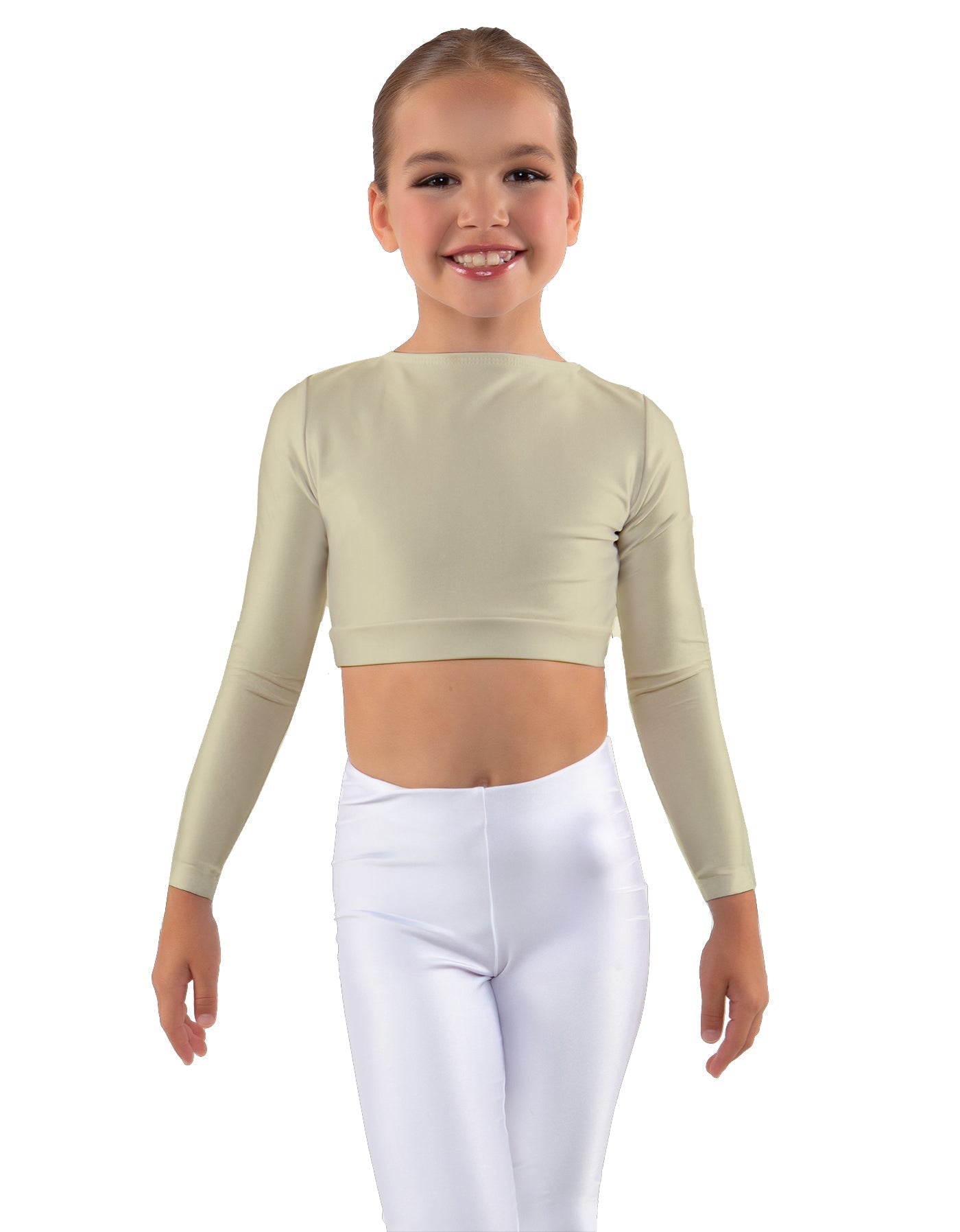 Solid Lycra LS Crew Neck Crop Top