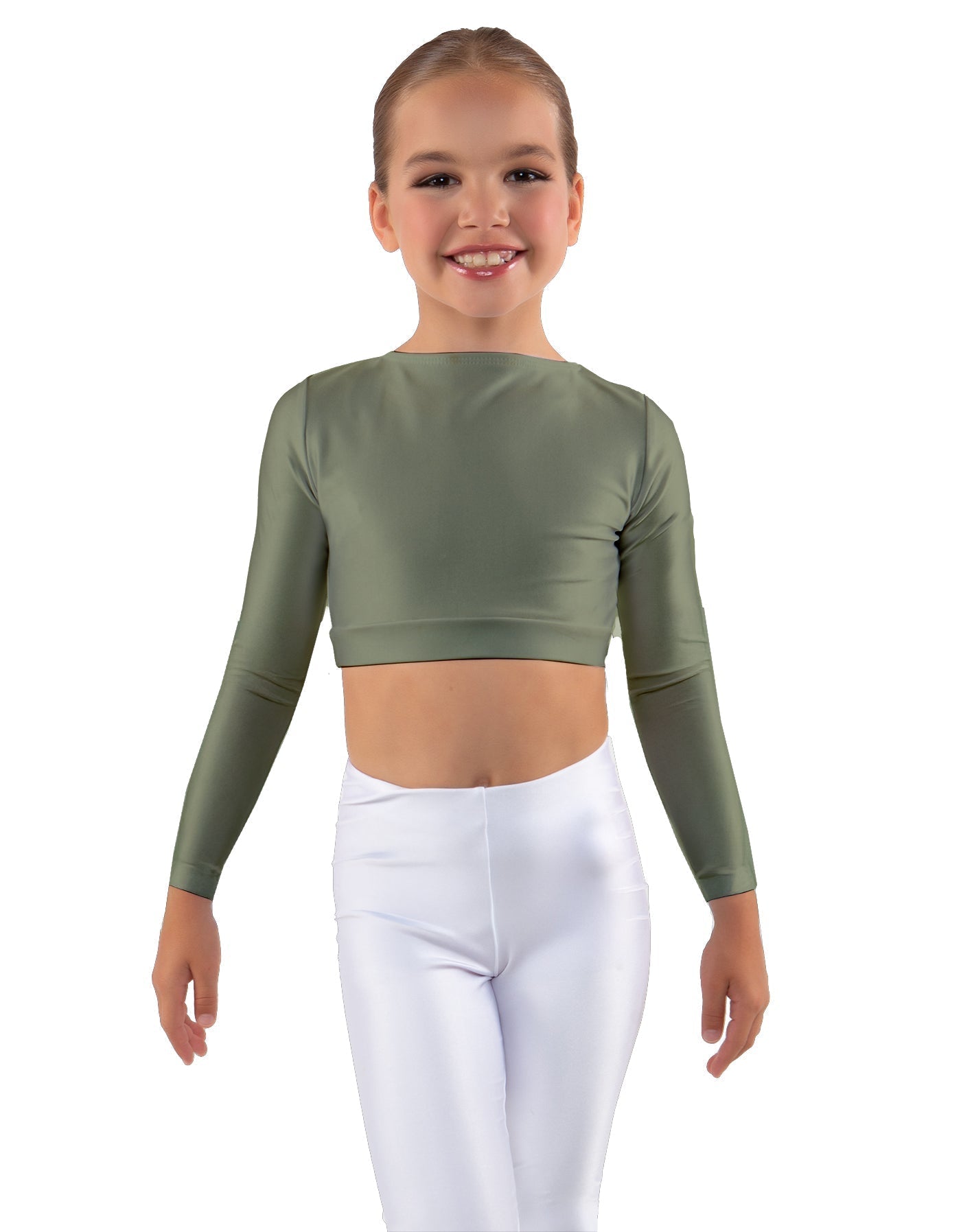 Solid Lycra LS Crew Neck Crop Top