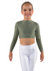 Solid Lycra LS Crew Neck Crop Top