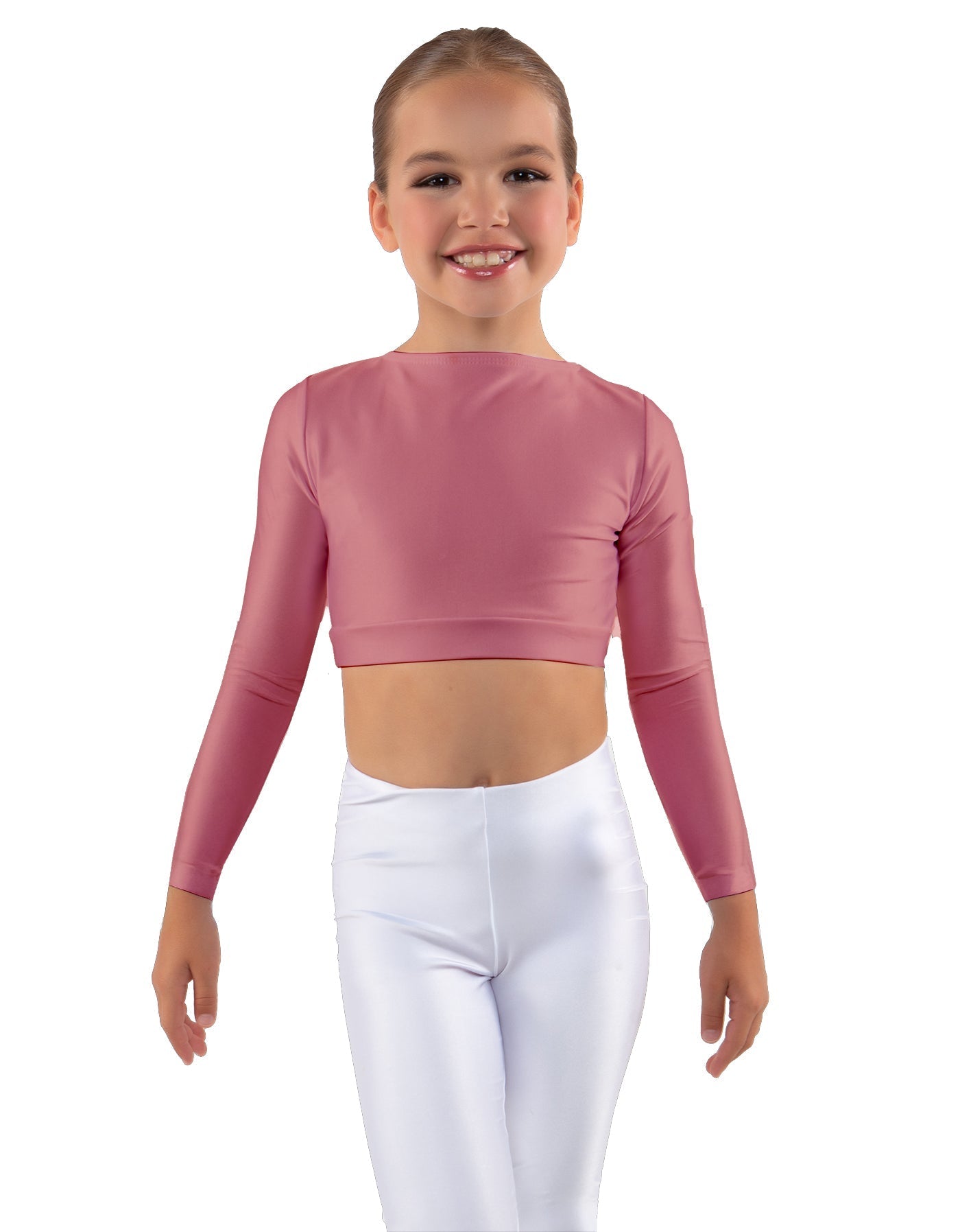 Solid Lycra LS Crew Neck Crop Top