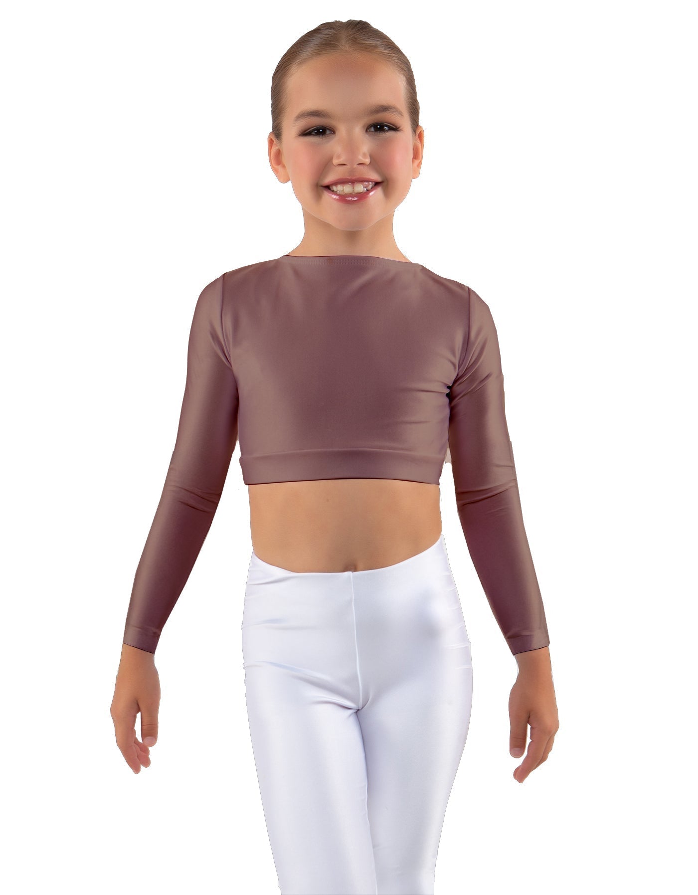 Solid Lycra LS Crew Neck Crop Top