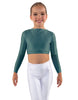 Solid Lycra LS Crew Neck Crop Top
