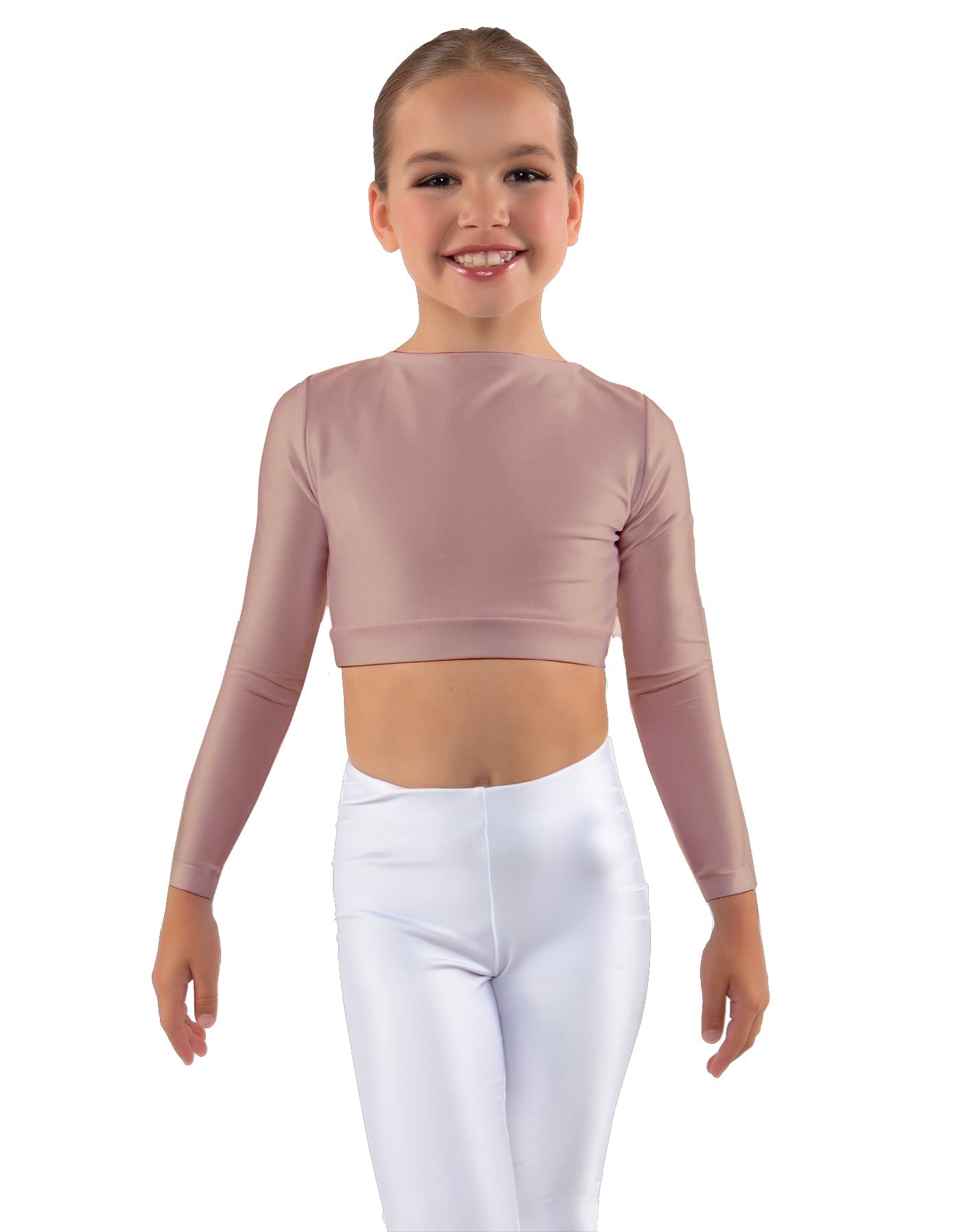 Solid Lycra LS Crew Neck Crop Top
