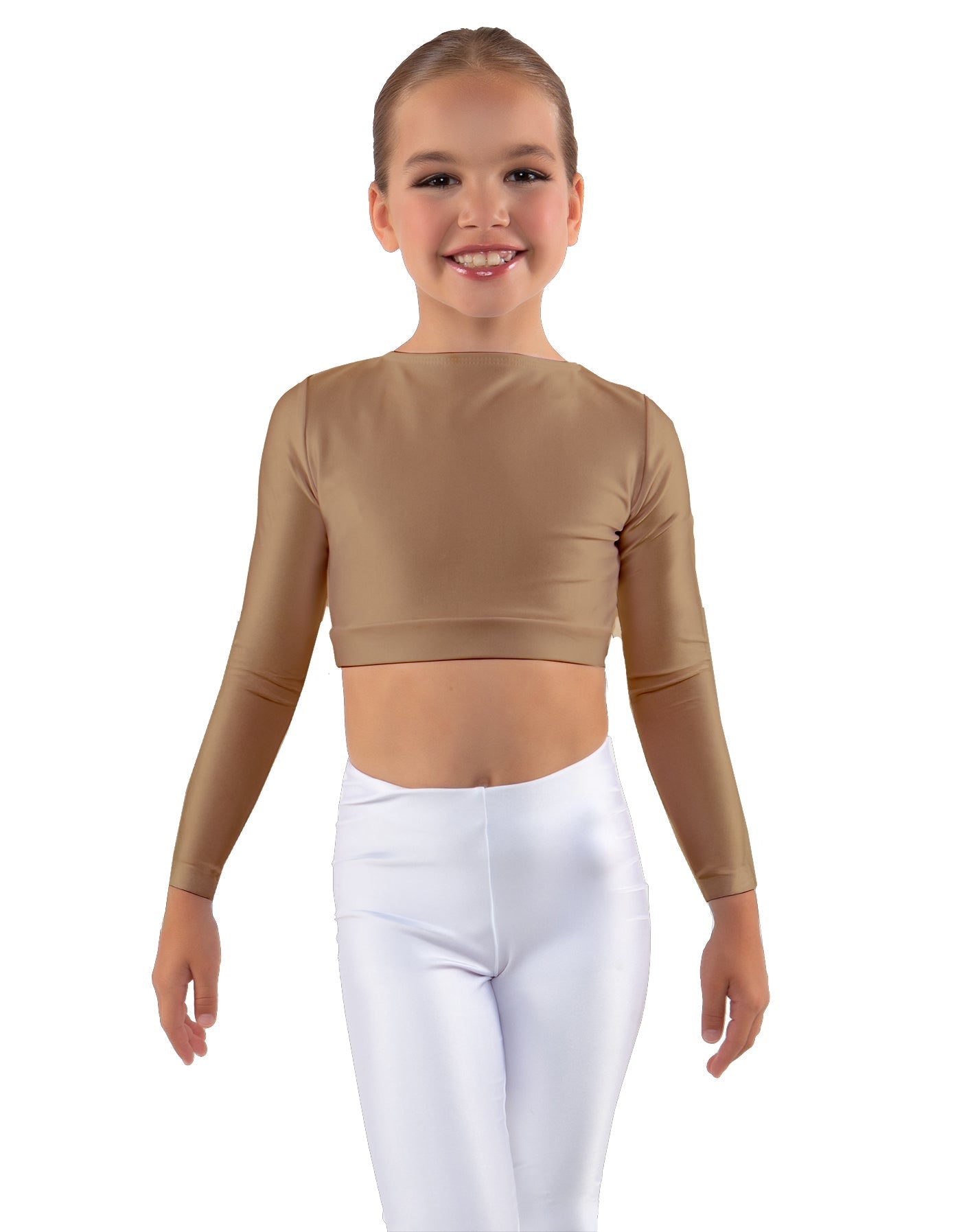 Solid Lycra LS Crew Neck Crop Top