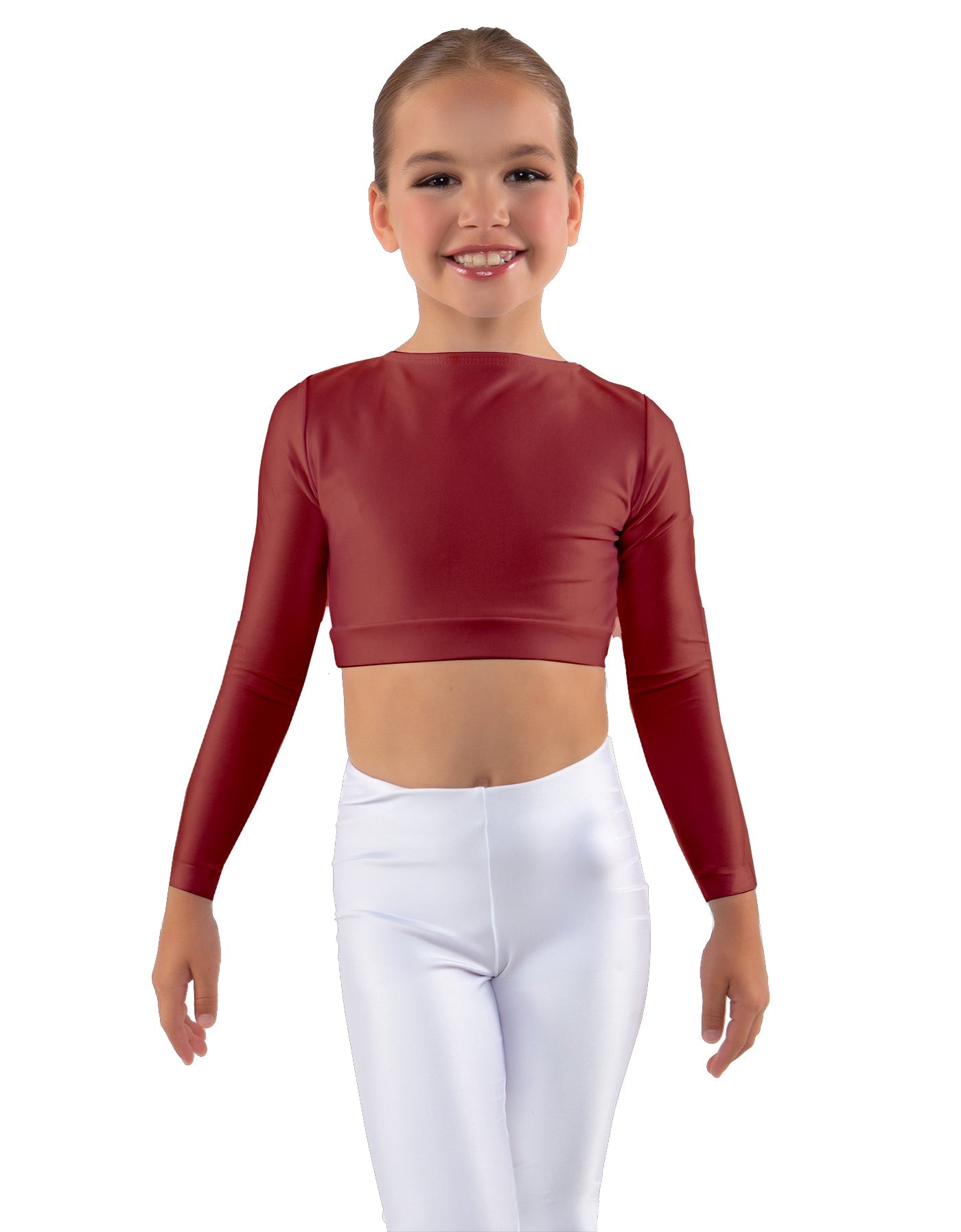 Solid Lycra LS Crew Neck Crop Top