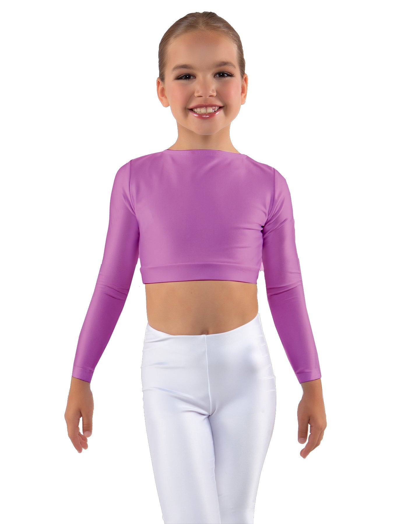 Solid Lycra LS Crew Neck Crop Top