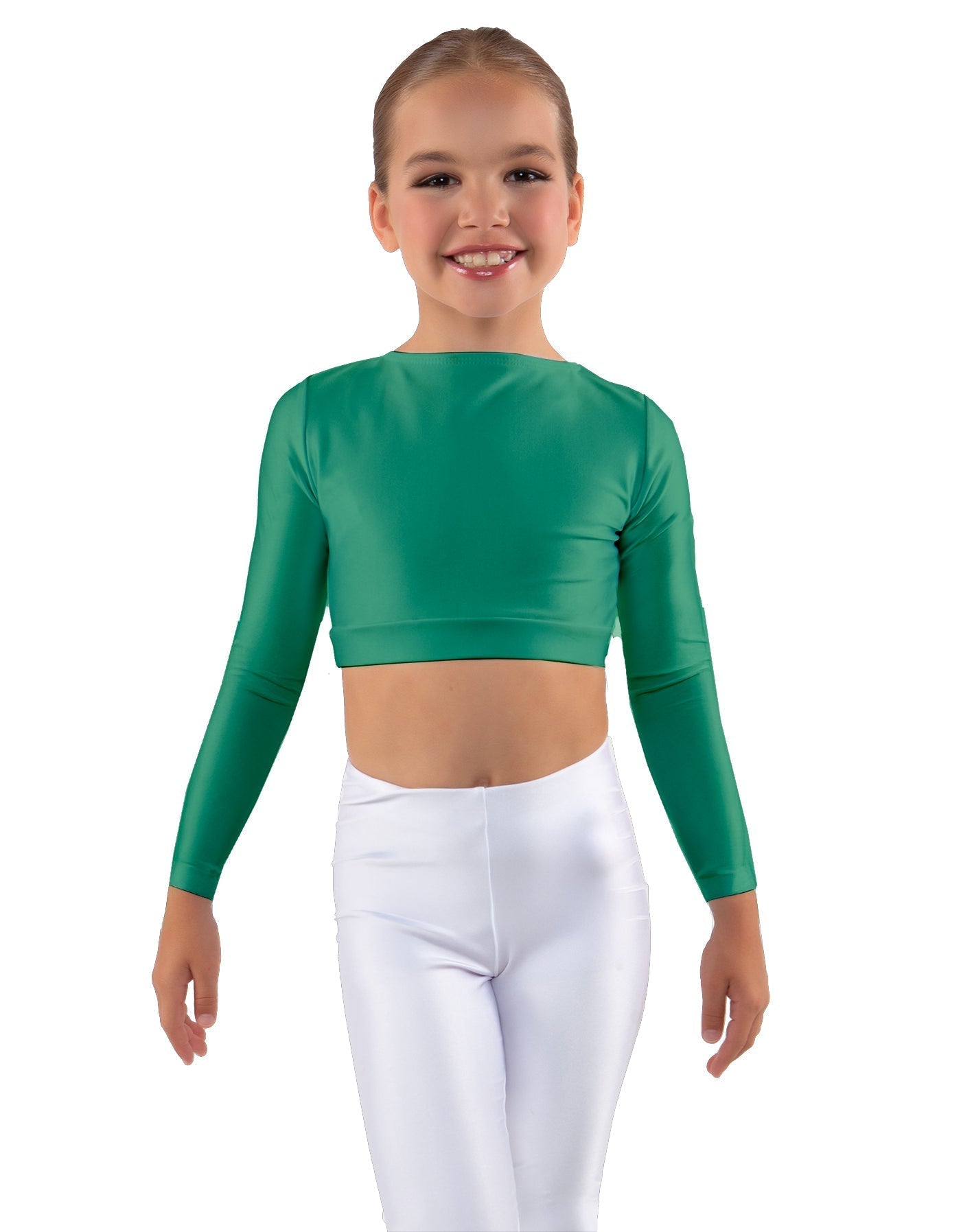Solid Lycra LS Crew Neck Crop Top