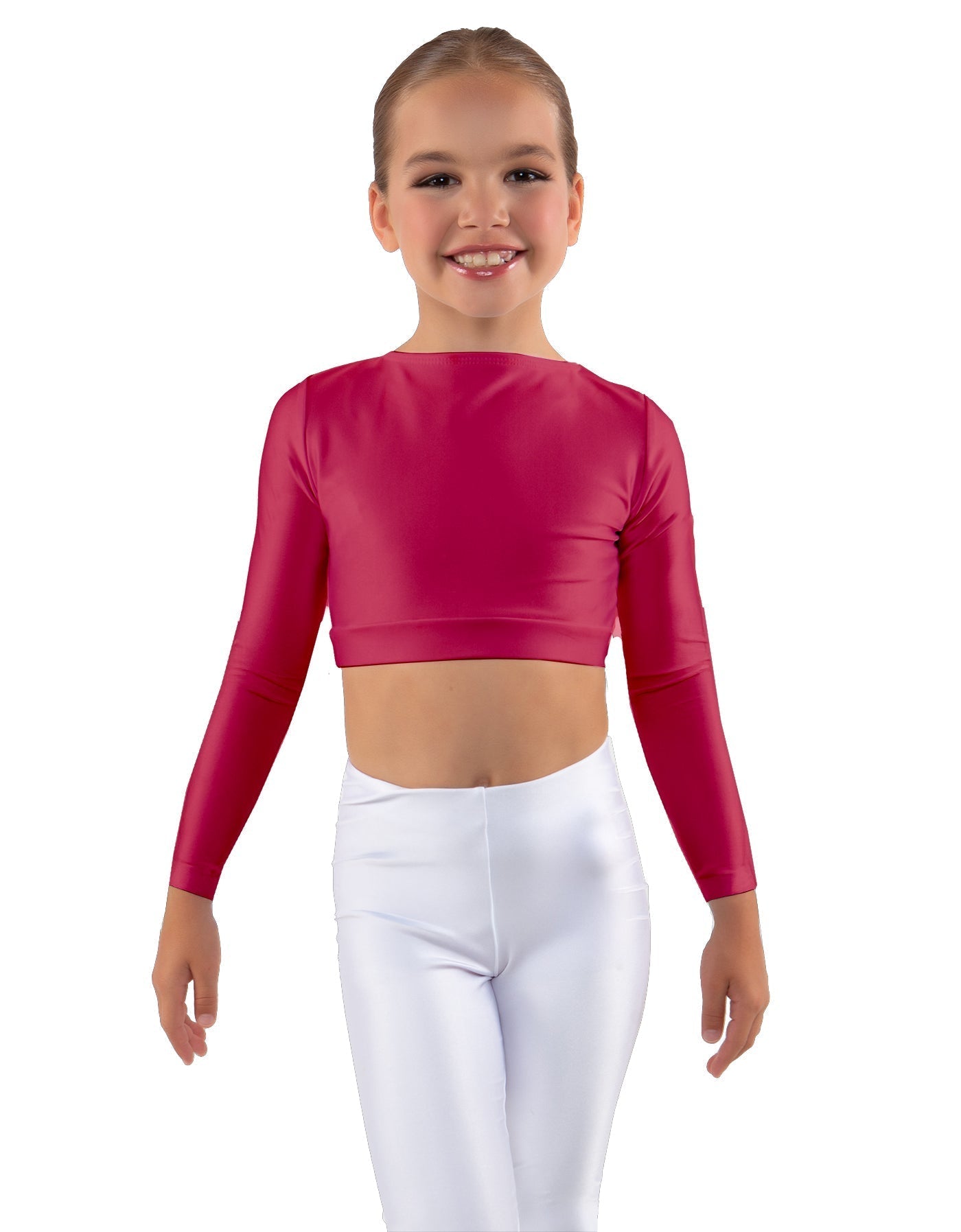 Solid Lycra LS Crew Neck Crop Top