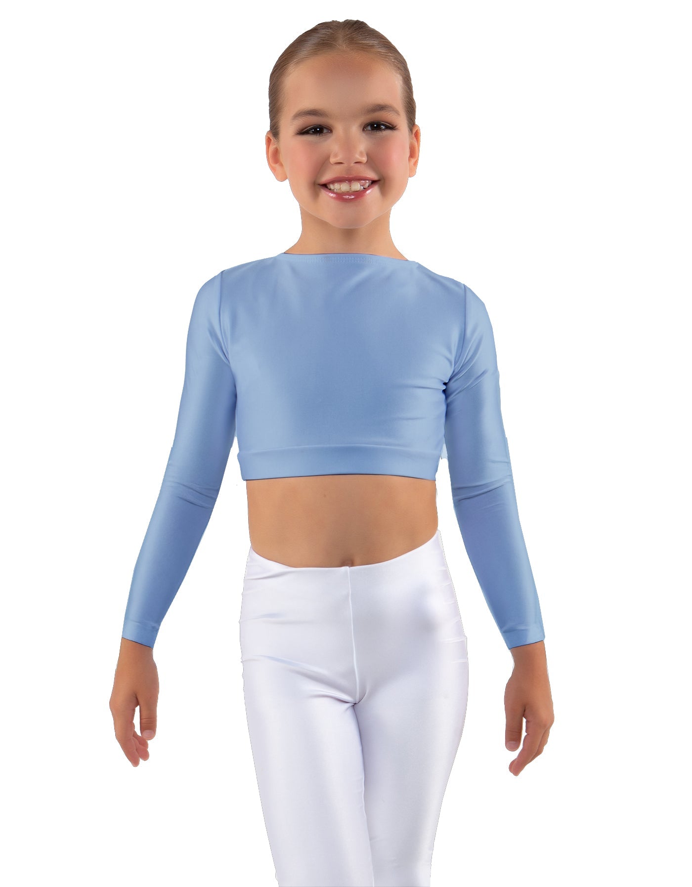 Solid Lycra LS Crew Neck Crop Top