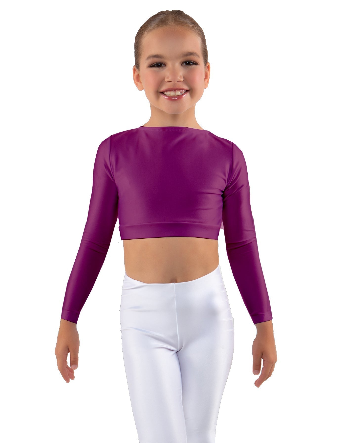 Solid Lycra LS Crew Neck Crop Top