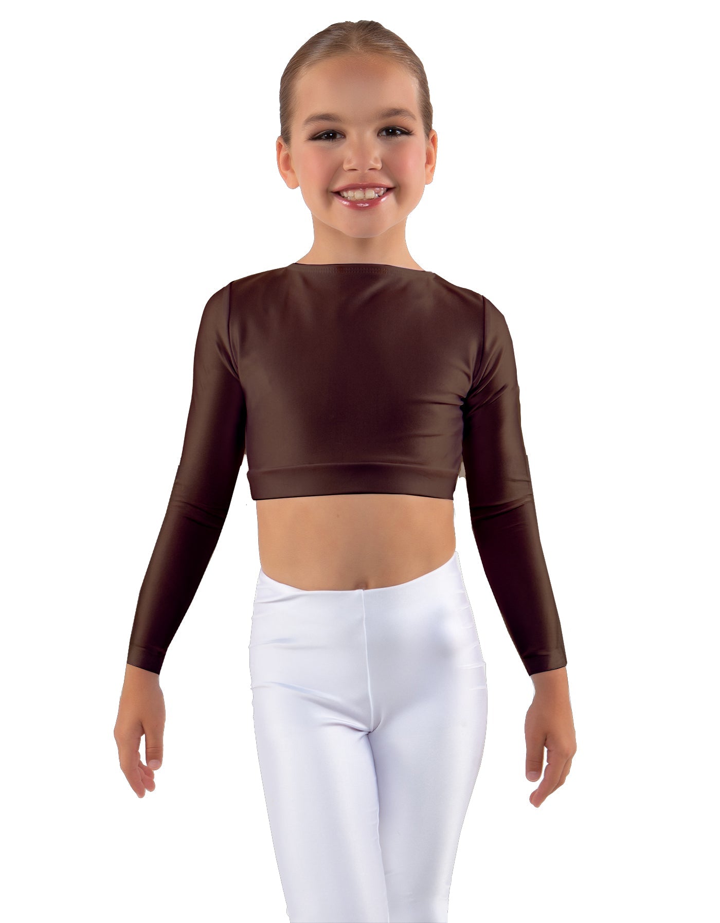 Solid Lycra LS Crew Neck Crop Top
