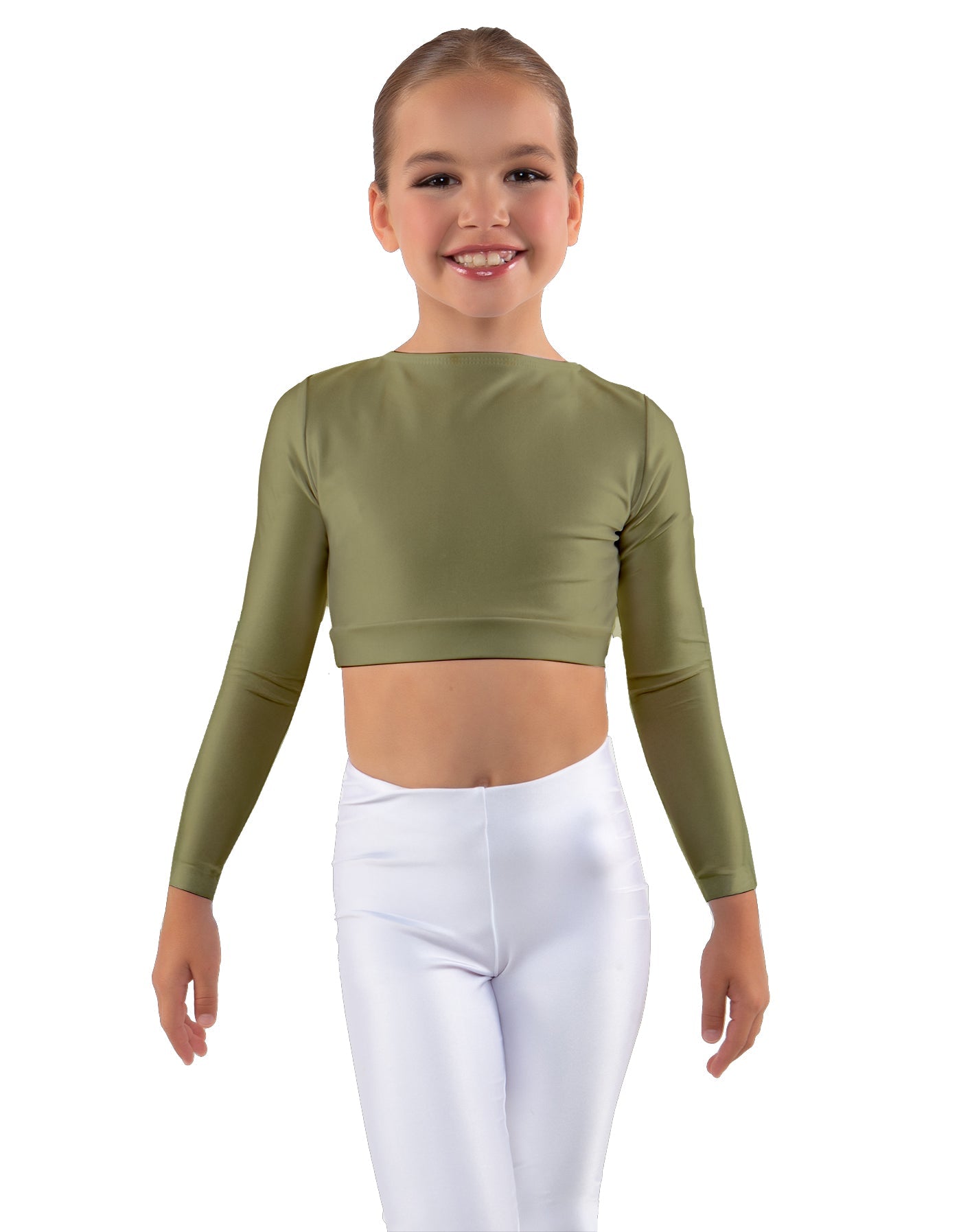 Solid Lycra LS Crew Neck Crop Top