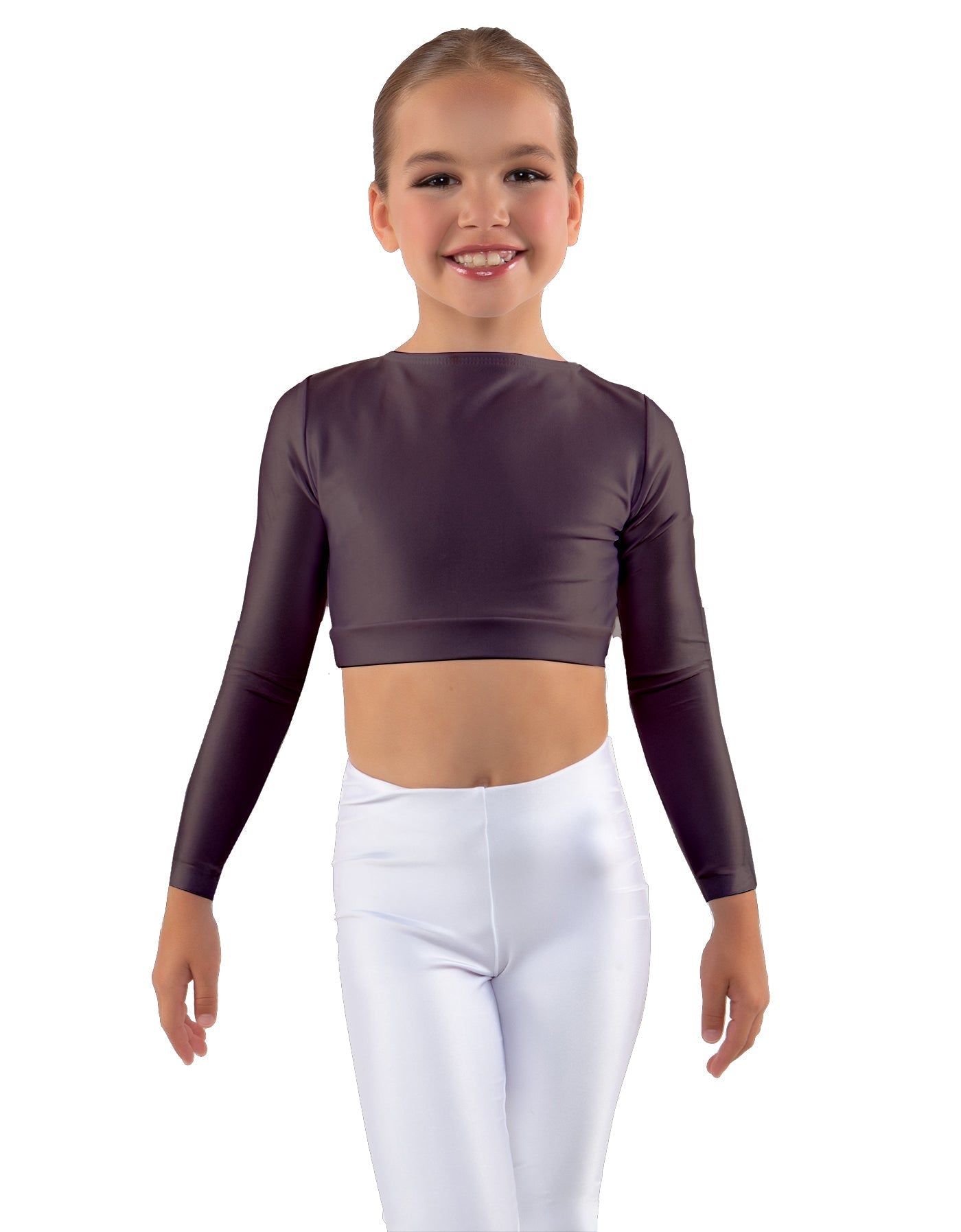 Solid Lycra LS Crew Neck Crop Top