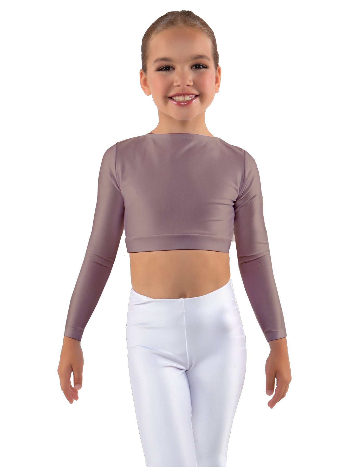 Solid Lycra LS Crew Neck Crop Top