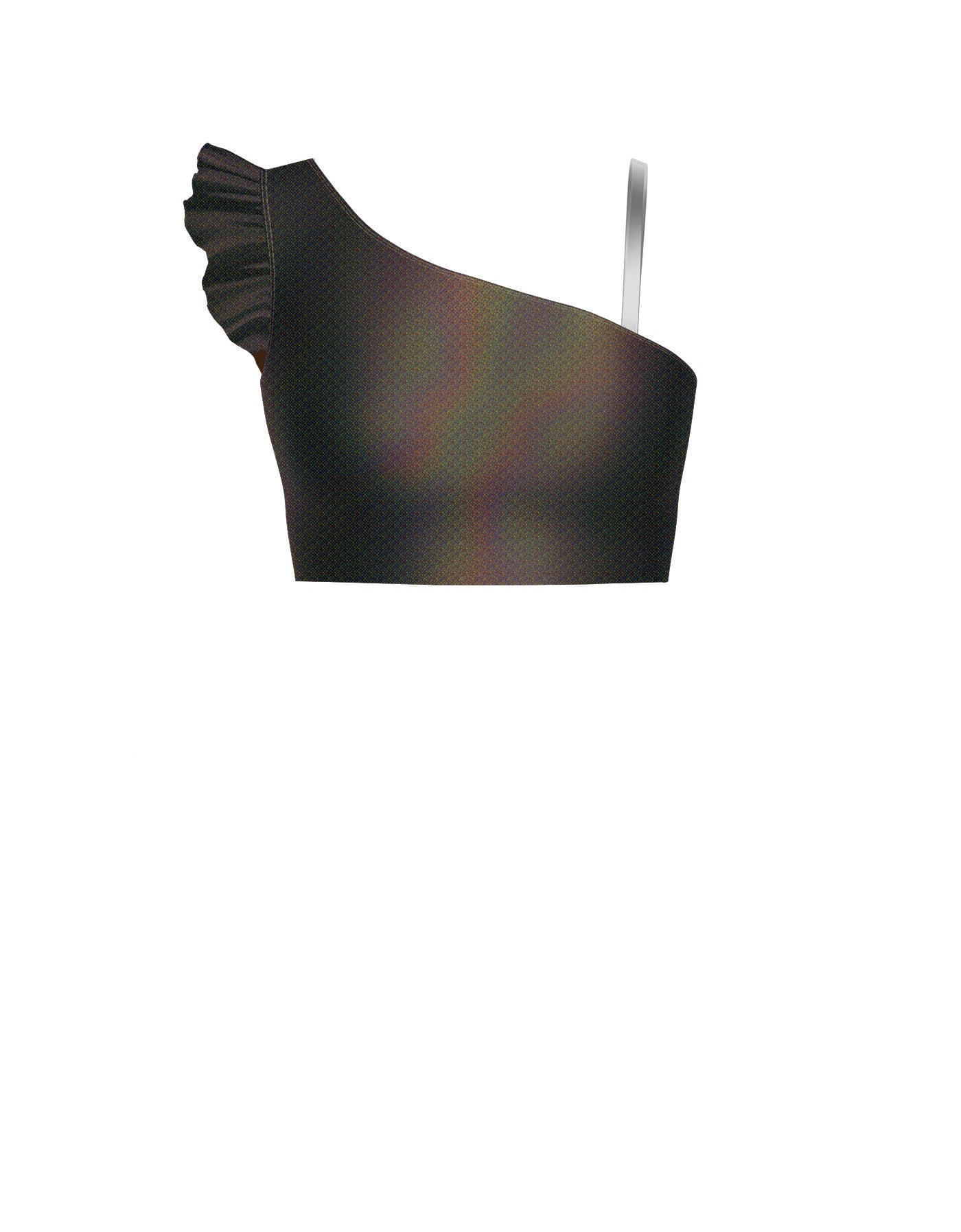 Hologram One Shoulder Crop Top With Gather Sleeve