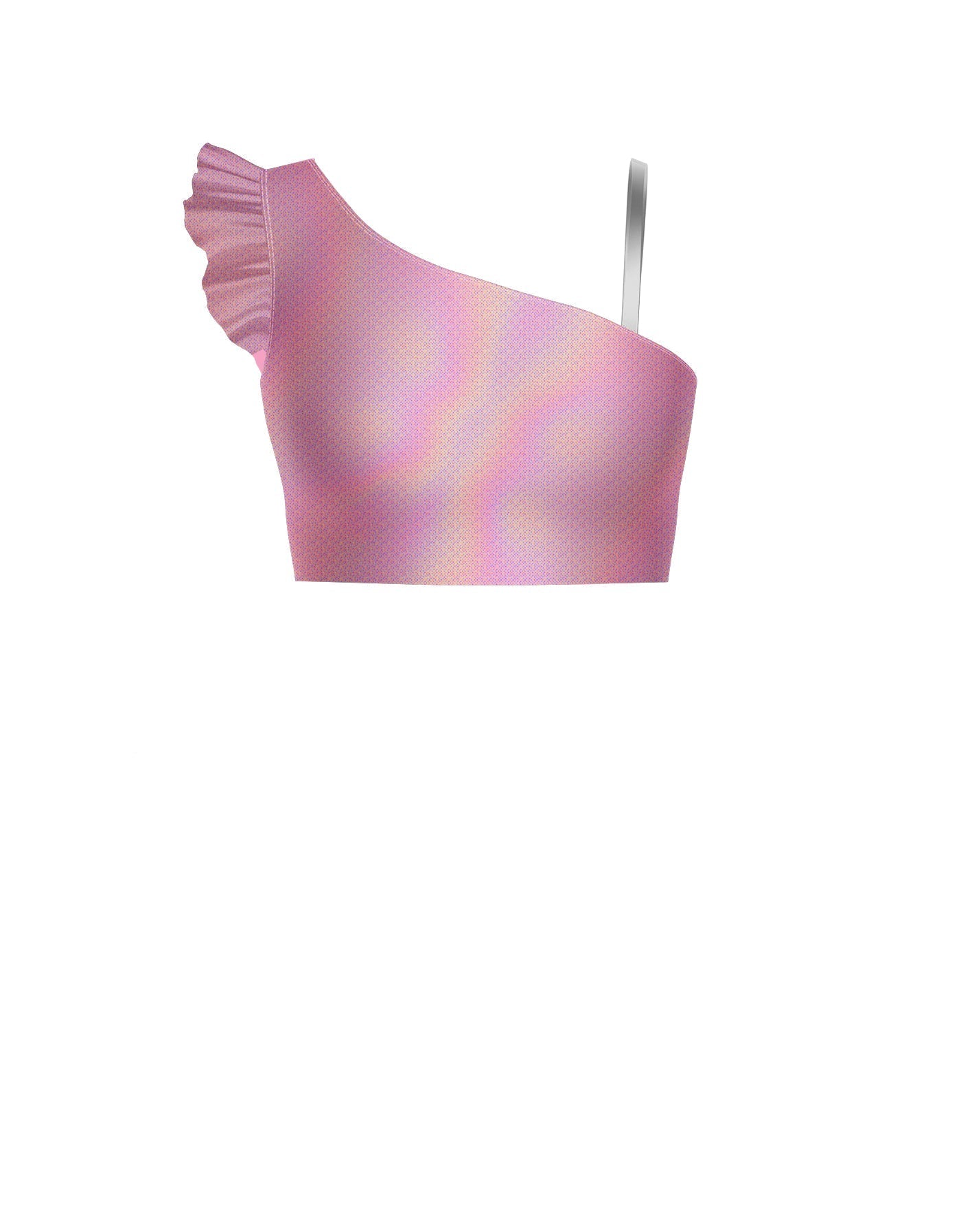 Hologram One Shoulder Crop Top With Gather Sleeve
