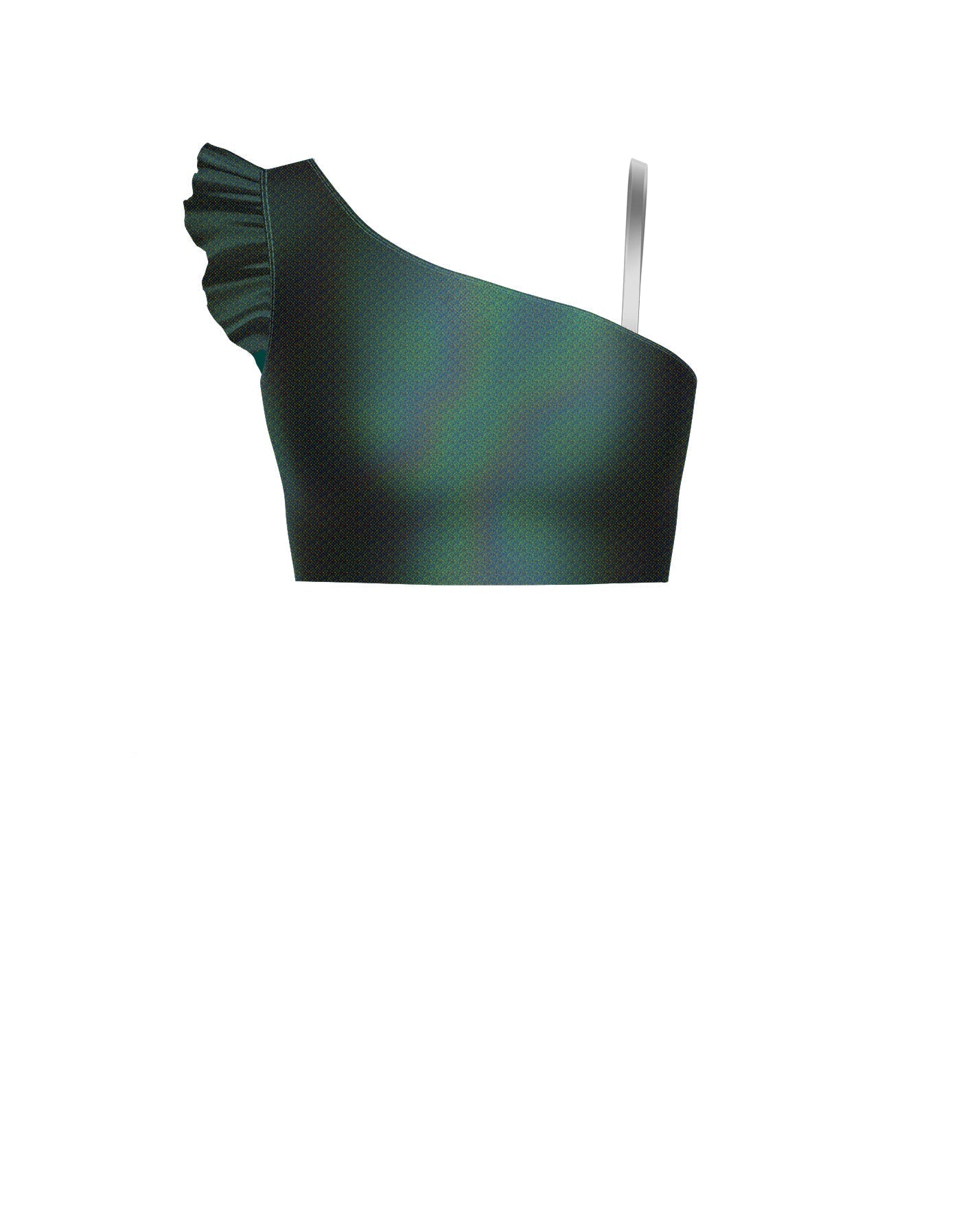 Hologram One Shoulder Crop Top With Gather Sleeve