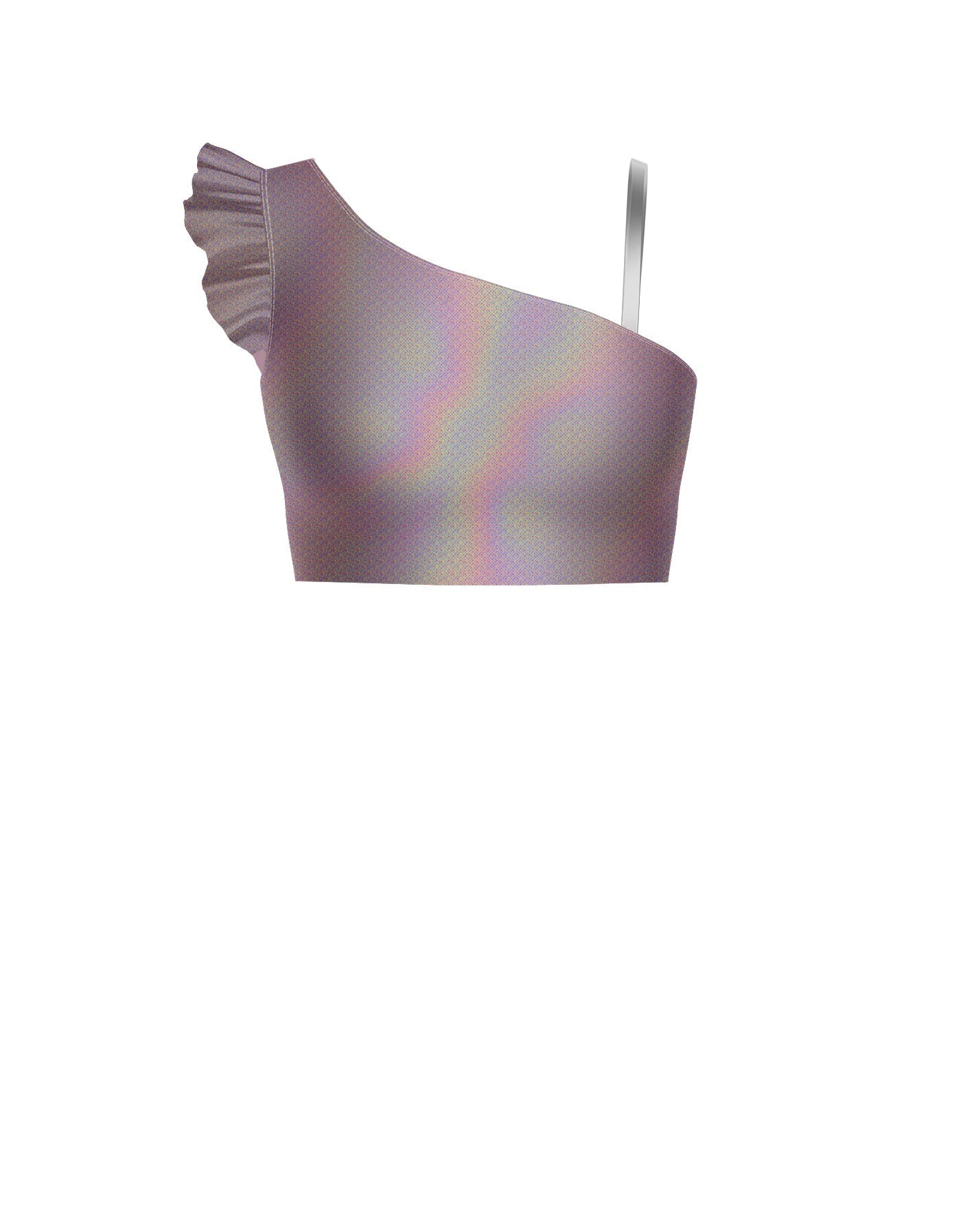 Hologram One Shoulder Crop Top With Gather Sleeve