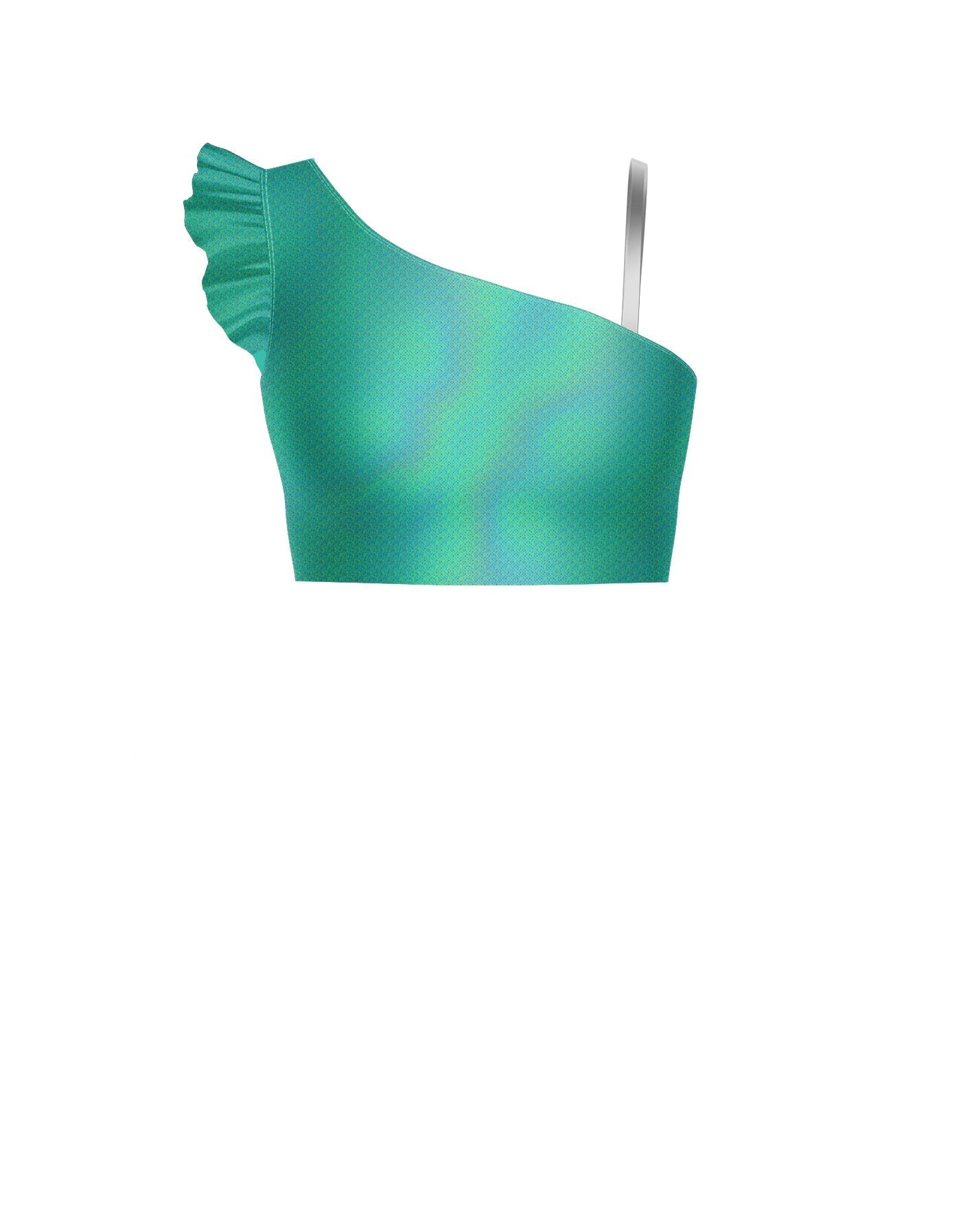 Hologram One Shoulder Crop Top With Gather Sleeve