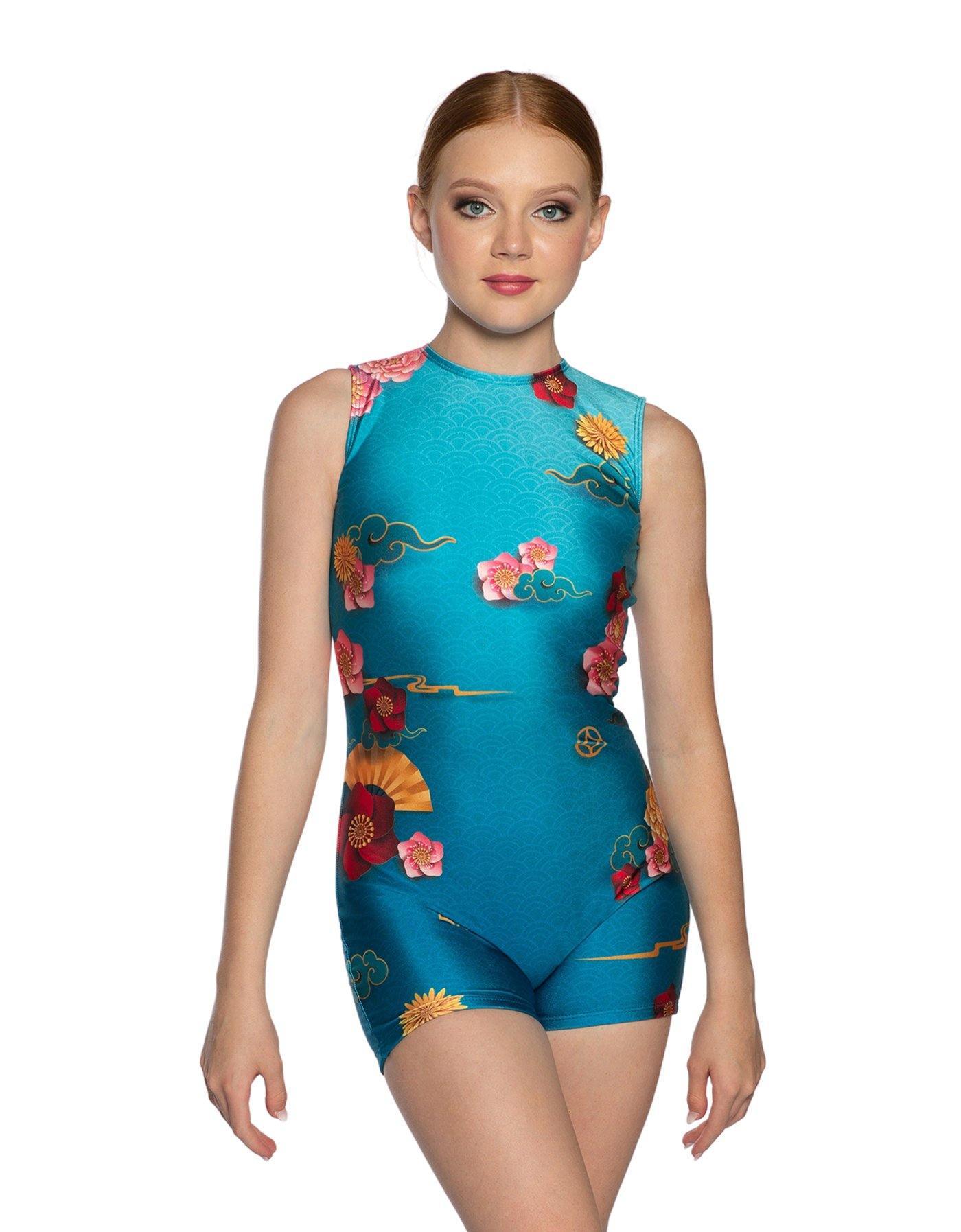 Lotus Sleeveless Open Back Biketard