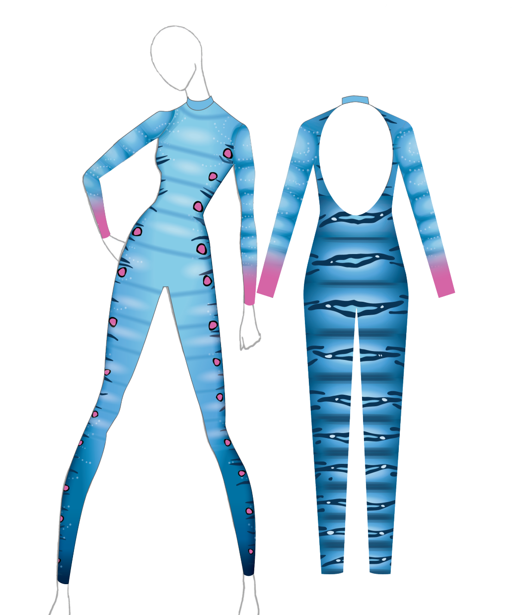 Custom Caterpillar LS Tneck Open Back Unitard with Mesh Sleeves