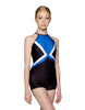 Colour Block Halter Covered Back Biketard - Hamilton Theatrical