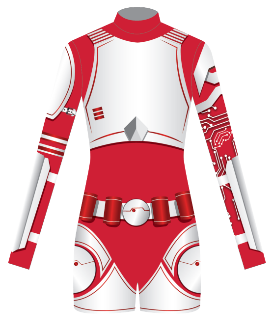Custom Color Robotic Keyhole Biketard (White with Red Accents)